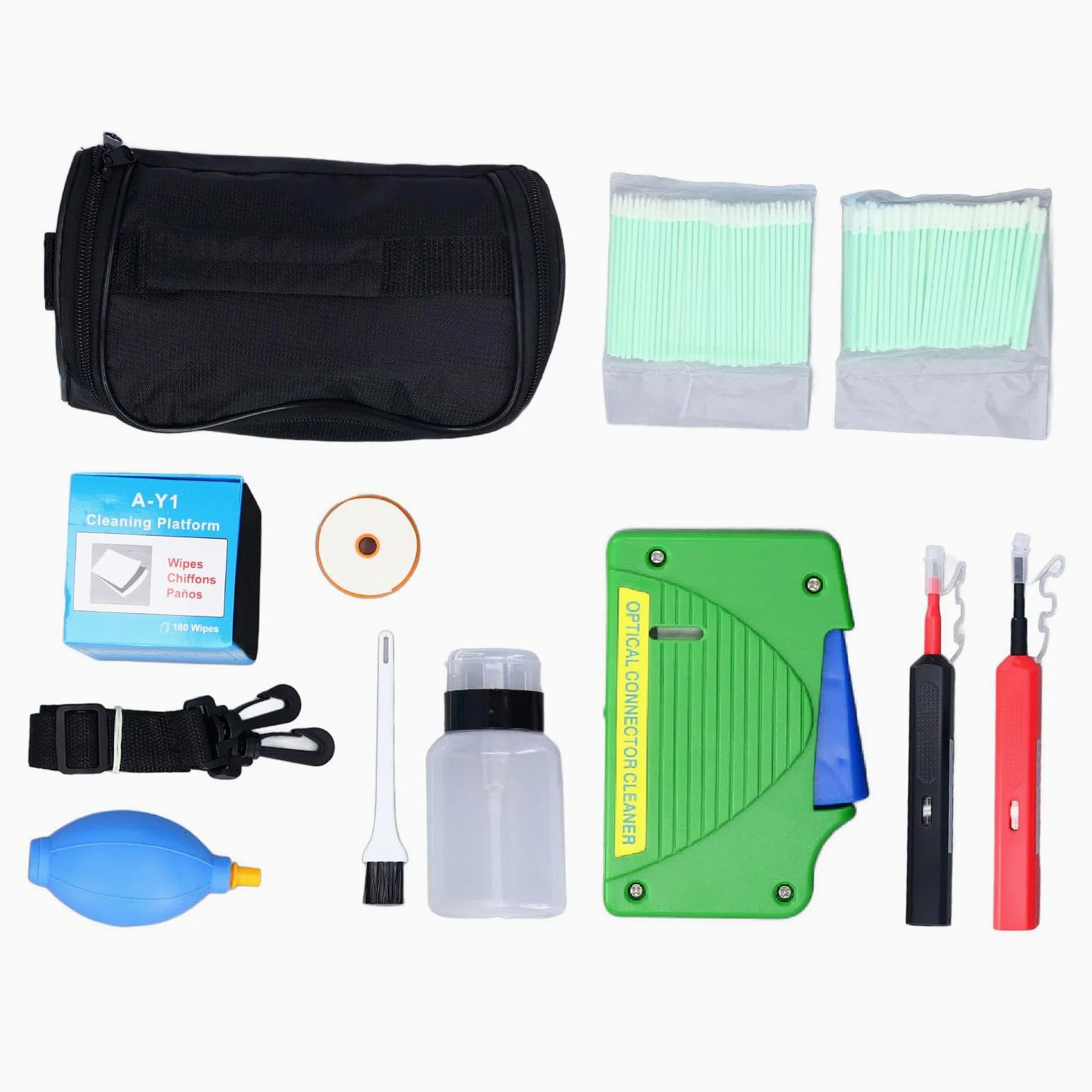 Alomejor Fiber Optic Cleaning Tools Set for SC/FC Connectors | Kit de 11 pièces, détachage efficace, boîte de nettoyage portable, pour LC/MU et papiers propres