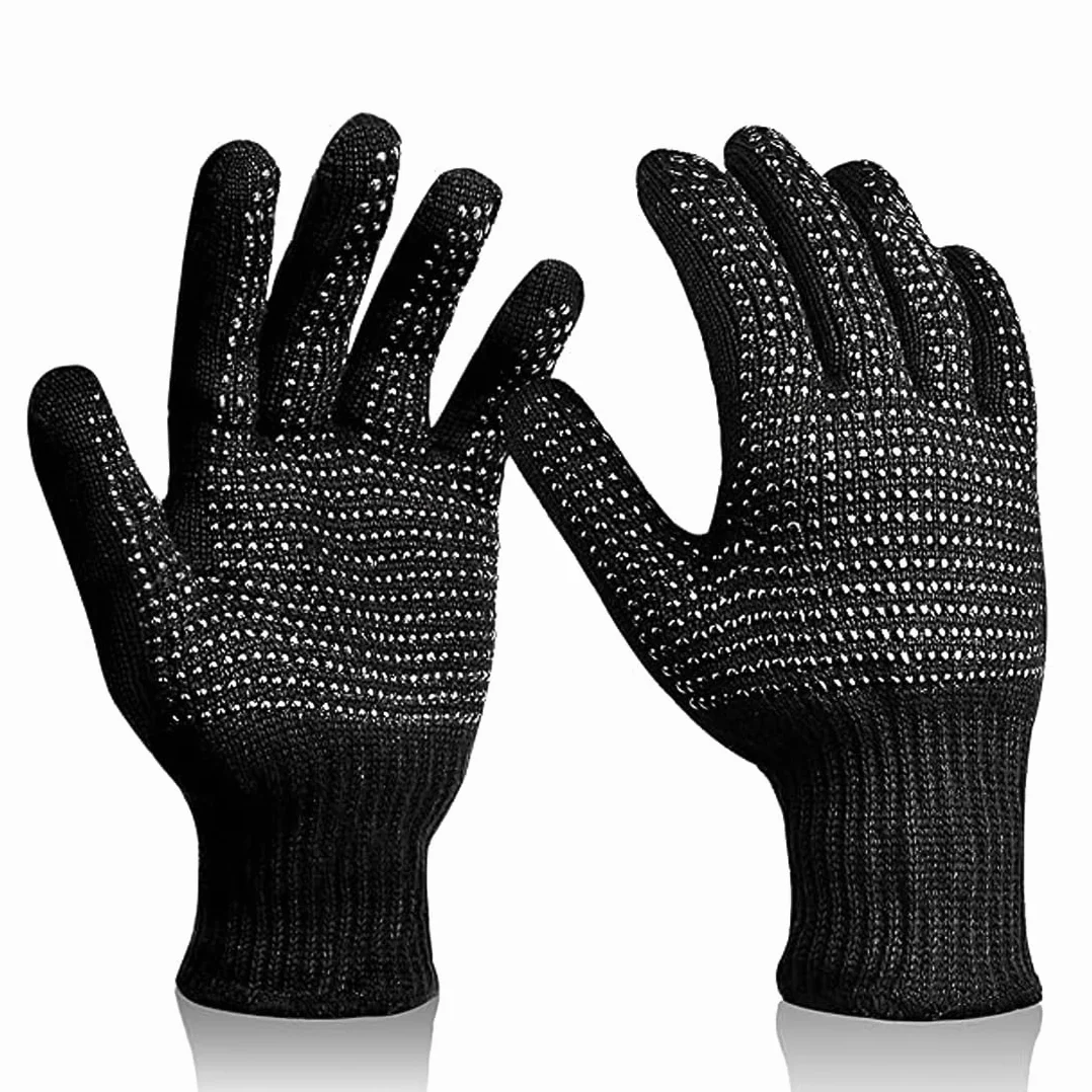 Gants Anti Chaleur de Protection Thermique pour Fer à Lisser et Boucleur 2 Pièces Noir