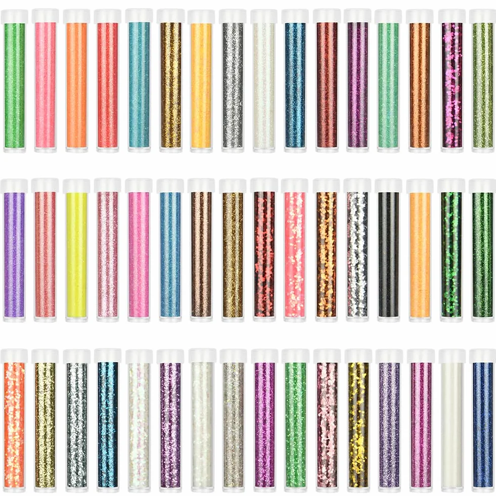 Paillettes Fines et Grossières 48 Couleurs Loisirs Créatifs Poudre Irisée Visage Corps Yeux Ongles