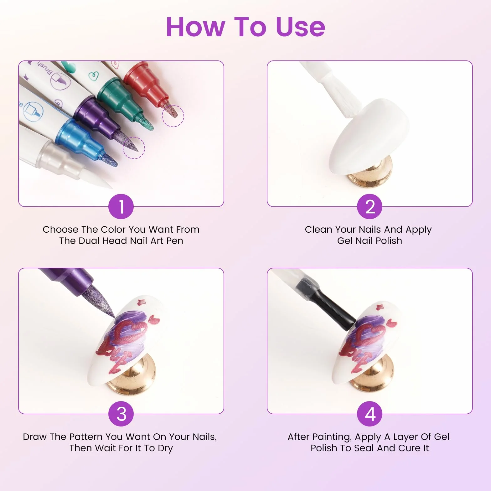 Stylos Nail Art 3D Double Pointe Métallique Vernis à Ongles Graffiti Pointe Fine Séchage Rapide 10 Couleurs
