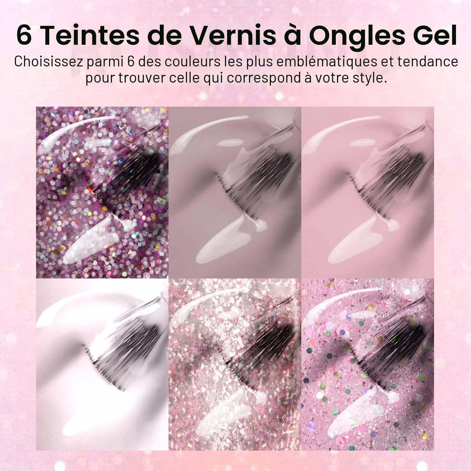 ROSALIND Vernis Semi Permanent 6 Couleurs Violet Avoine Rose Nude Pailleté Vernis à Ongles Soak Off UV LED Gel Nail Polish Kit