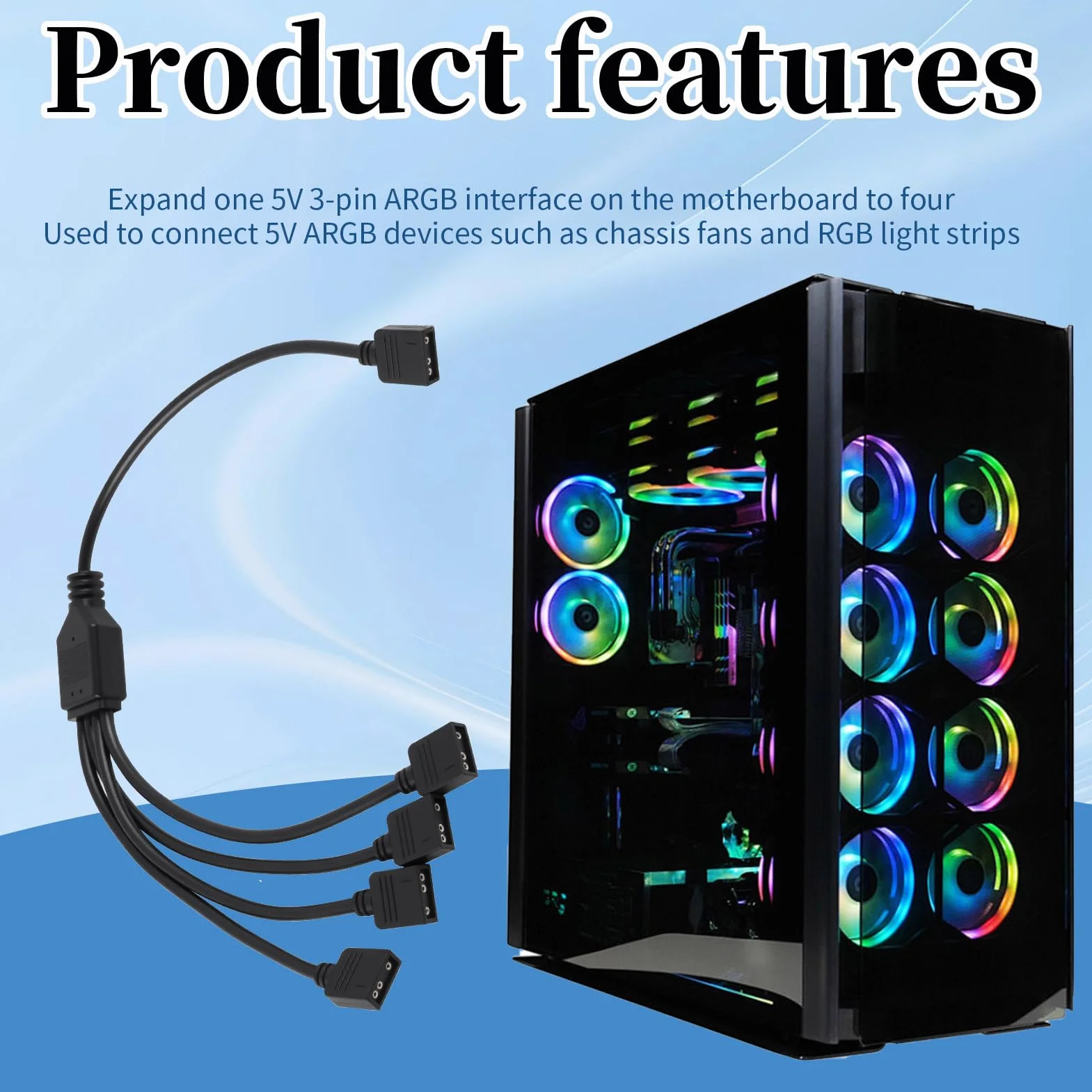 Hub ARGB 5V 3 Pin 1 vers 4 30 cm Câble Répartiteur Compatible ASUS MSI Gigabyte