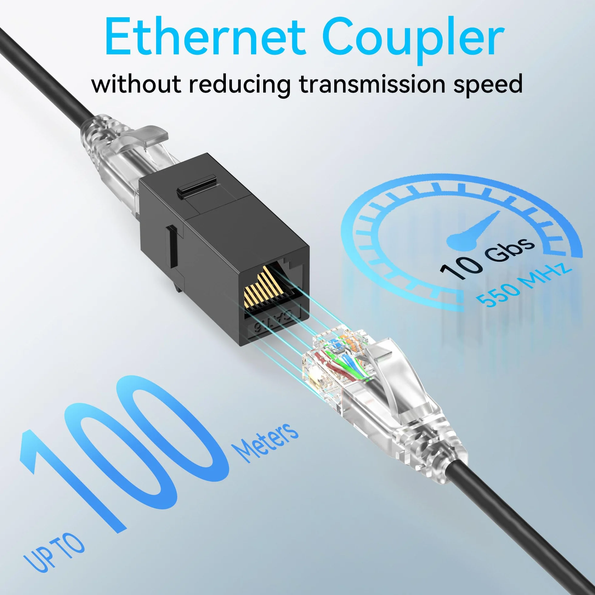 Sokqovt Lot de 24 coupleurs Keystone Cat6A RJ45 Keystone Jack femelle vers femelle, prises Keystone en ligne Cat 6a pour plaque murale et panneau de brassage, coupleur Ethernet RJ45 noir
