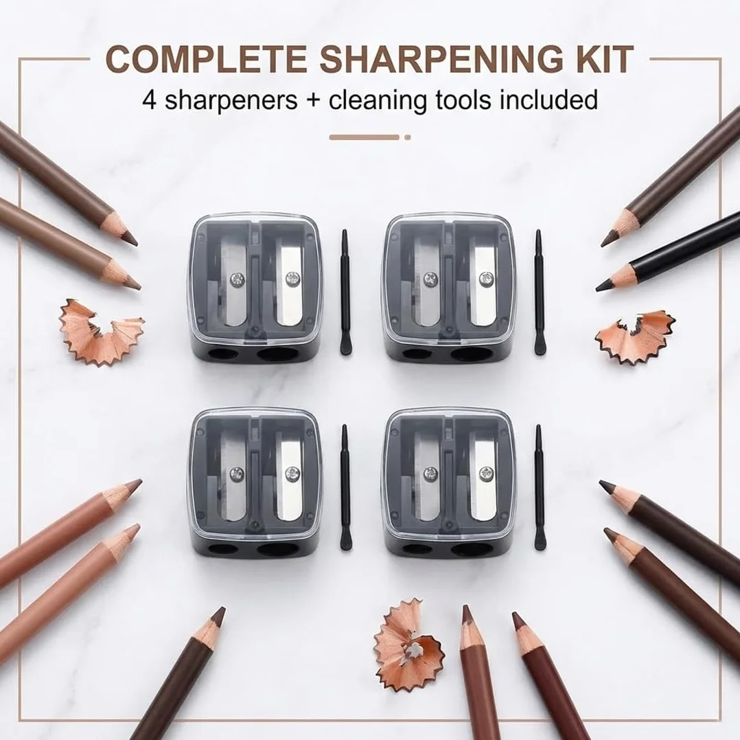 Taille-Crayon Maquillage, Duo-Spitzer Universel pour Sourcils, Kajal, Eyeliner & Crayon à Lèvres, Noir, 4 Pack