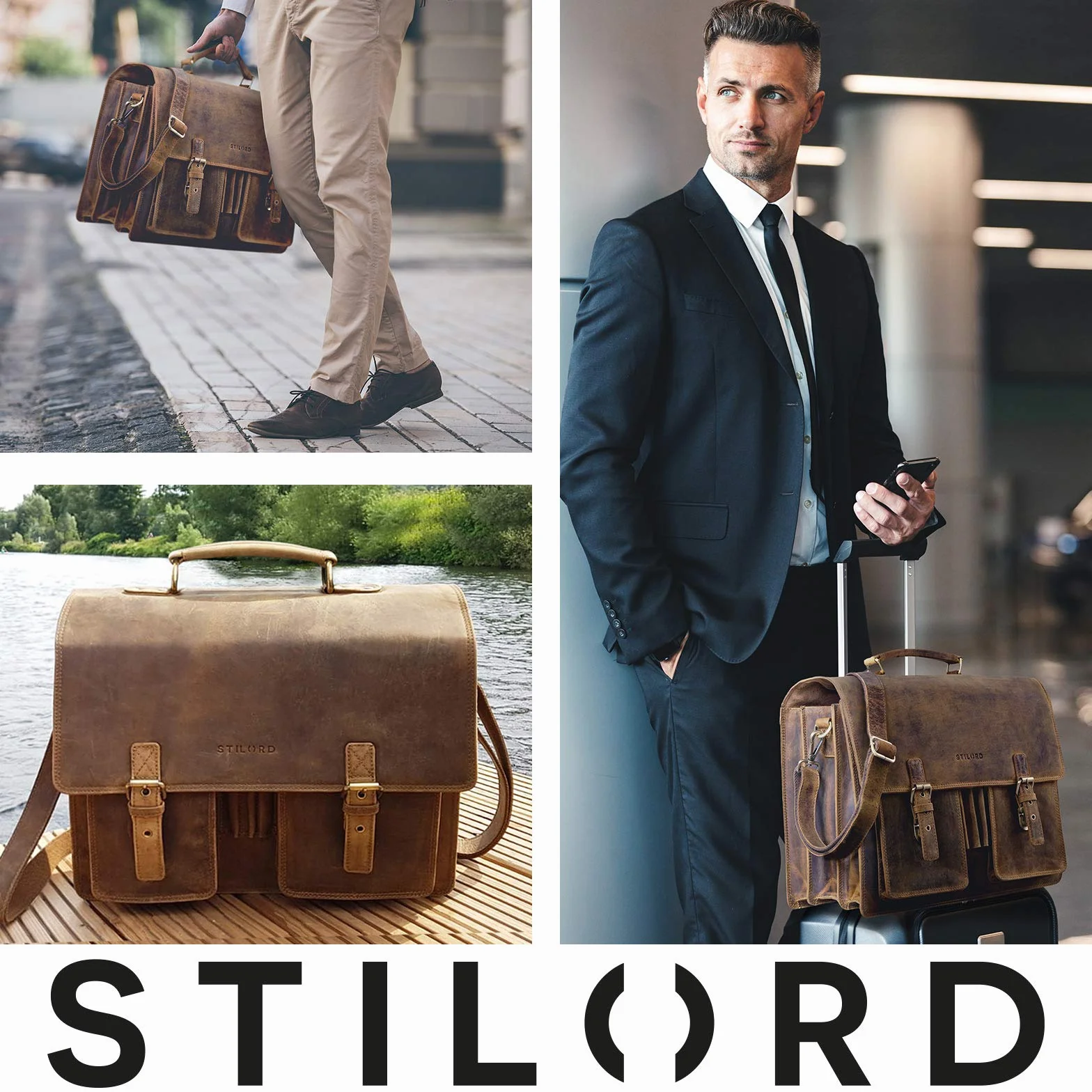 STILORD 'Anton' Sac Serviette en Cuir Véritable XL - Compartiment pour Ordinateur Portable de 15.6' - Amovible - Version Améliorée, Couleur:Marron Moyen