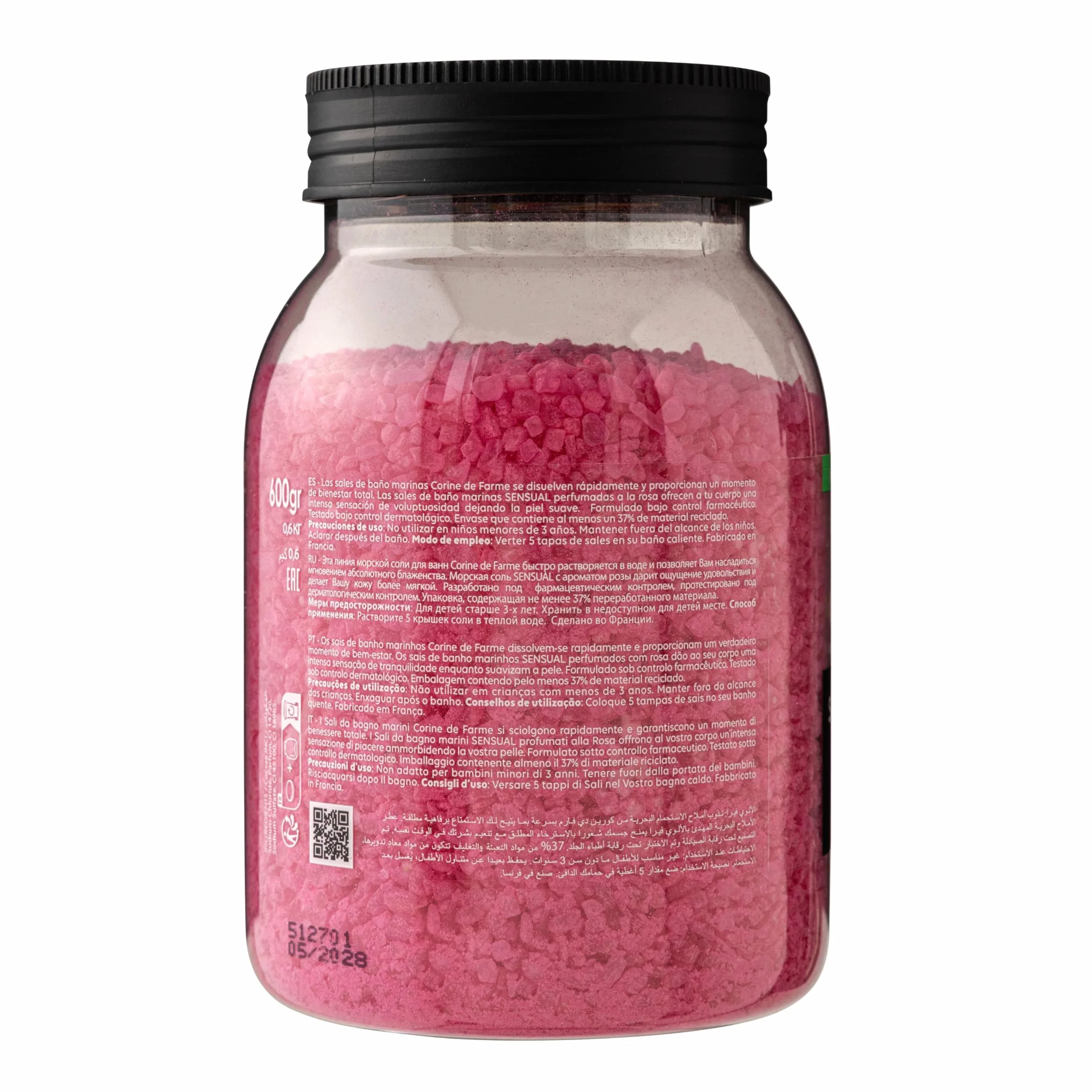 Corine de Farme Sels de Bain Marins Calm Rose 500g Relaxation Bien-être