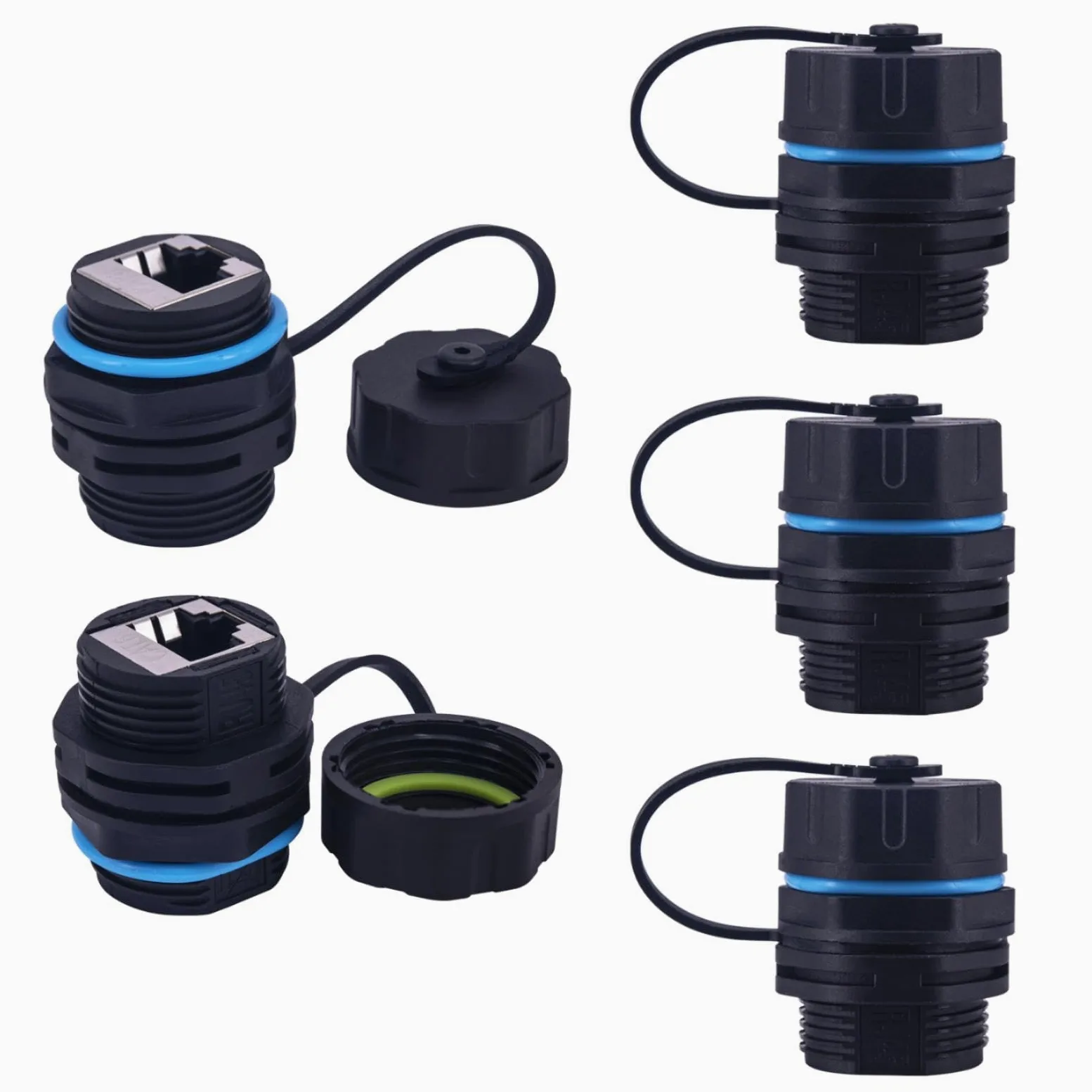 Lot de 5 coupleurs étanches CAT6 RJ45 à montage sur panneau, Lonlonty IP68 blindé industriel, connecteur Ethernet LAN, connecteur femelle vers femelle, connecteur étanche RJ45