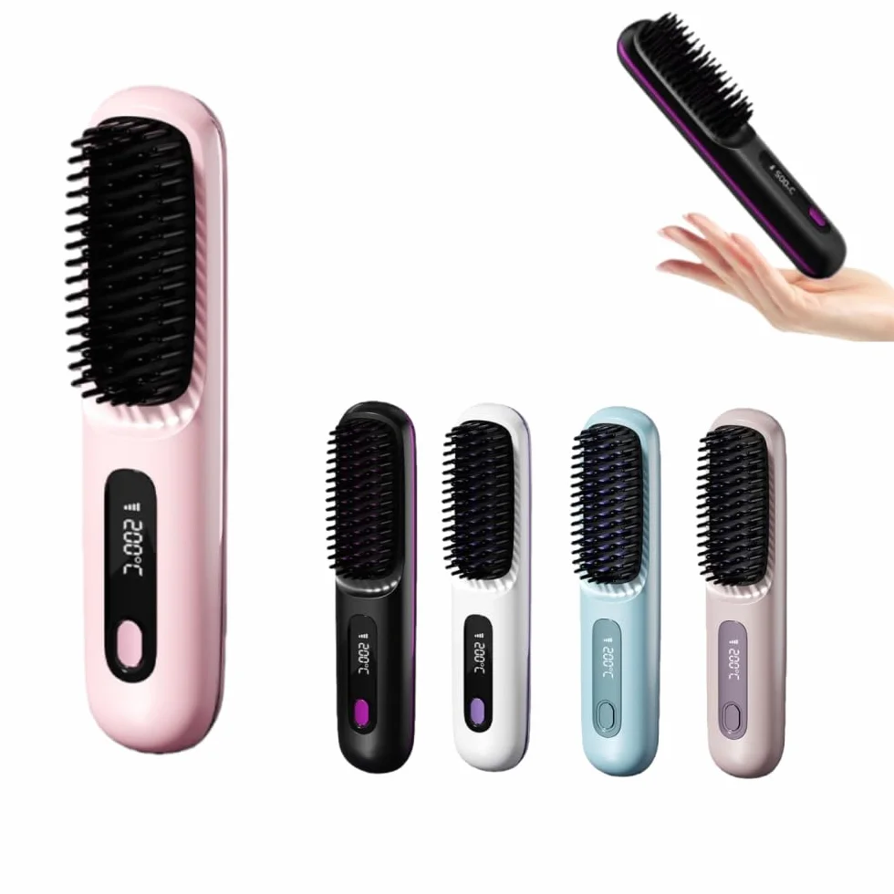 Brosse Lissante Rechargeable Cocoony pour Cheveux Courts avec Affichage LCD, Réglage Température 3 Étapes