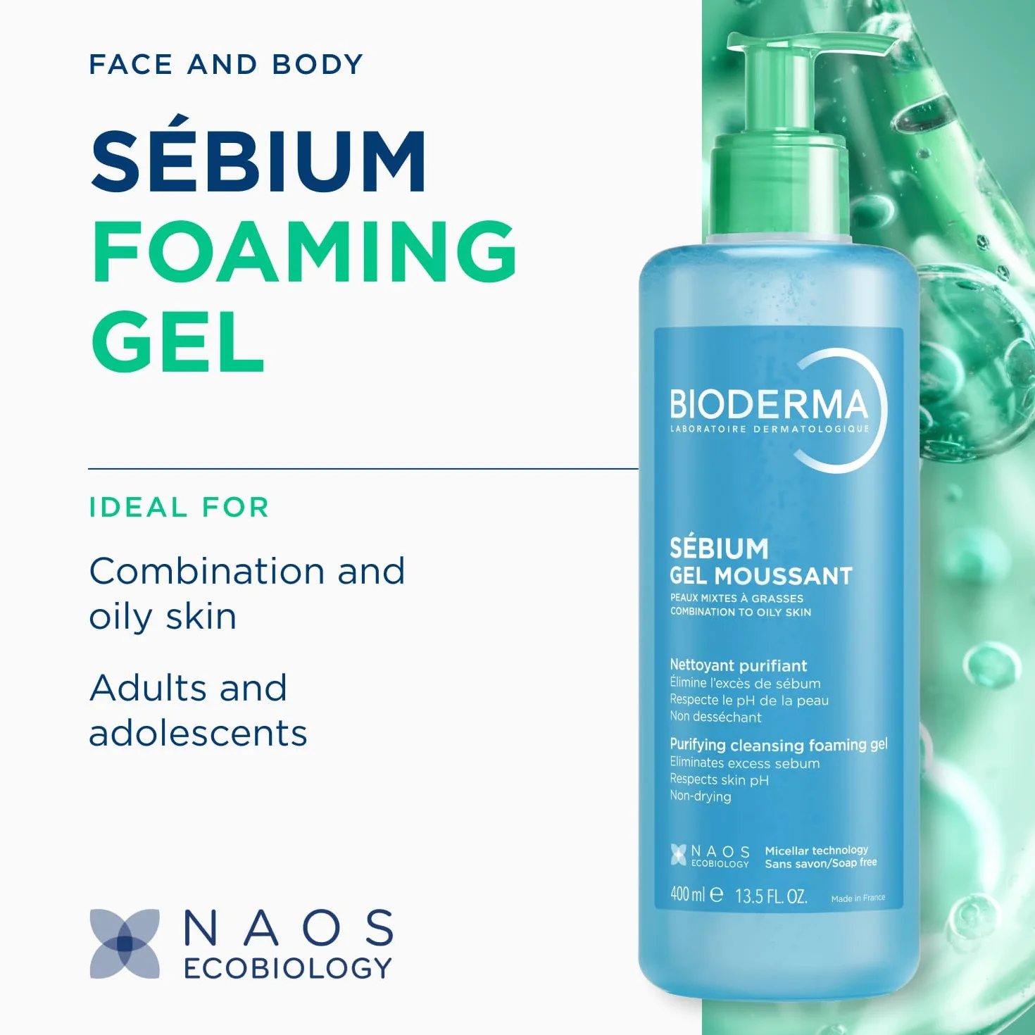BIODERMA Sébium Gel Moussant Nettoyant Purifiant Doux 400 ml