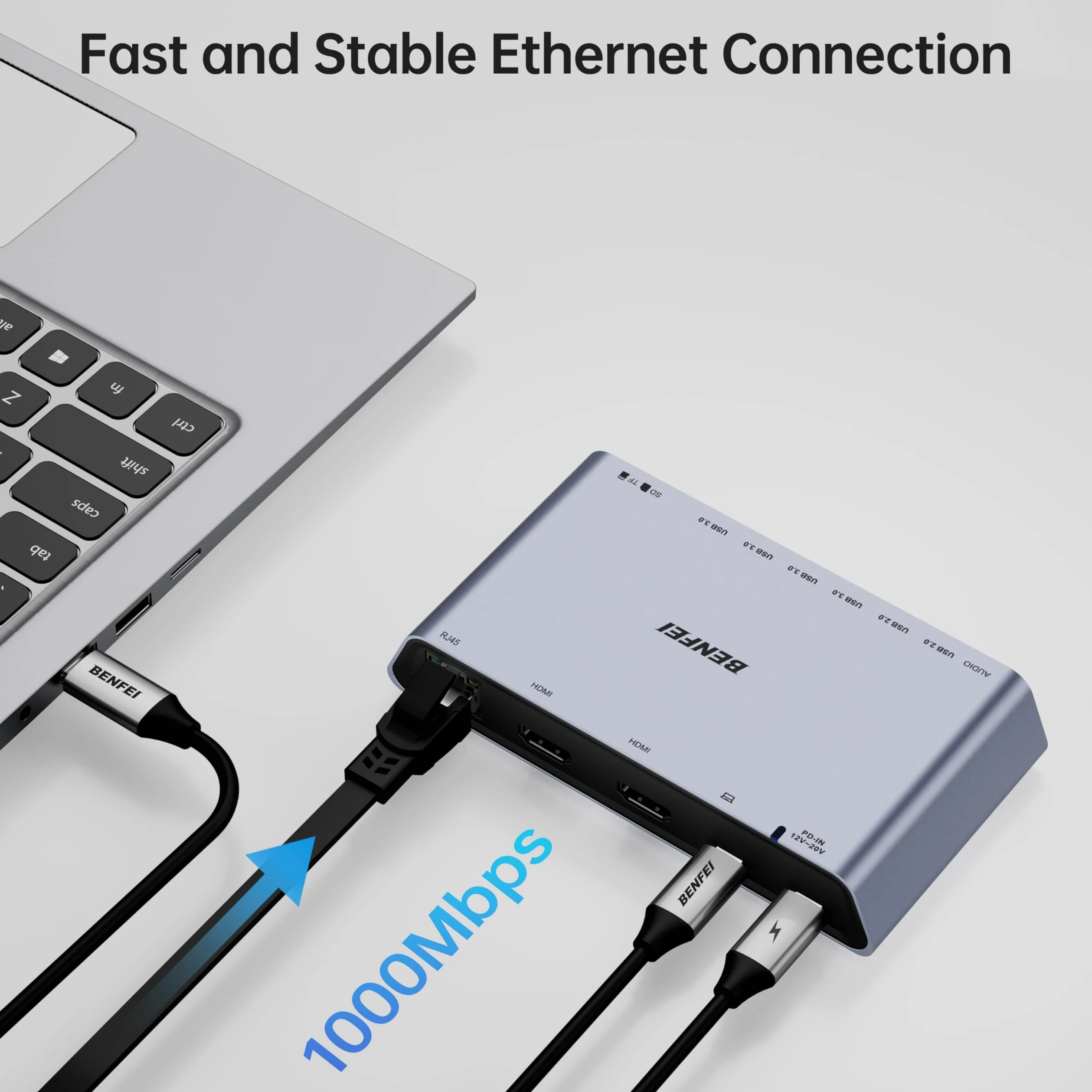 BENFEI DisplayLink Station d'accueil universelle USB 3.0 12 en 1 avec double affichage HDMI/6 ports USB/lecteur de cartes SD/TF/réseau Gigabit Ethernet/prise casque femelle 3,5