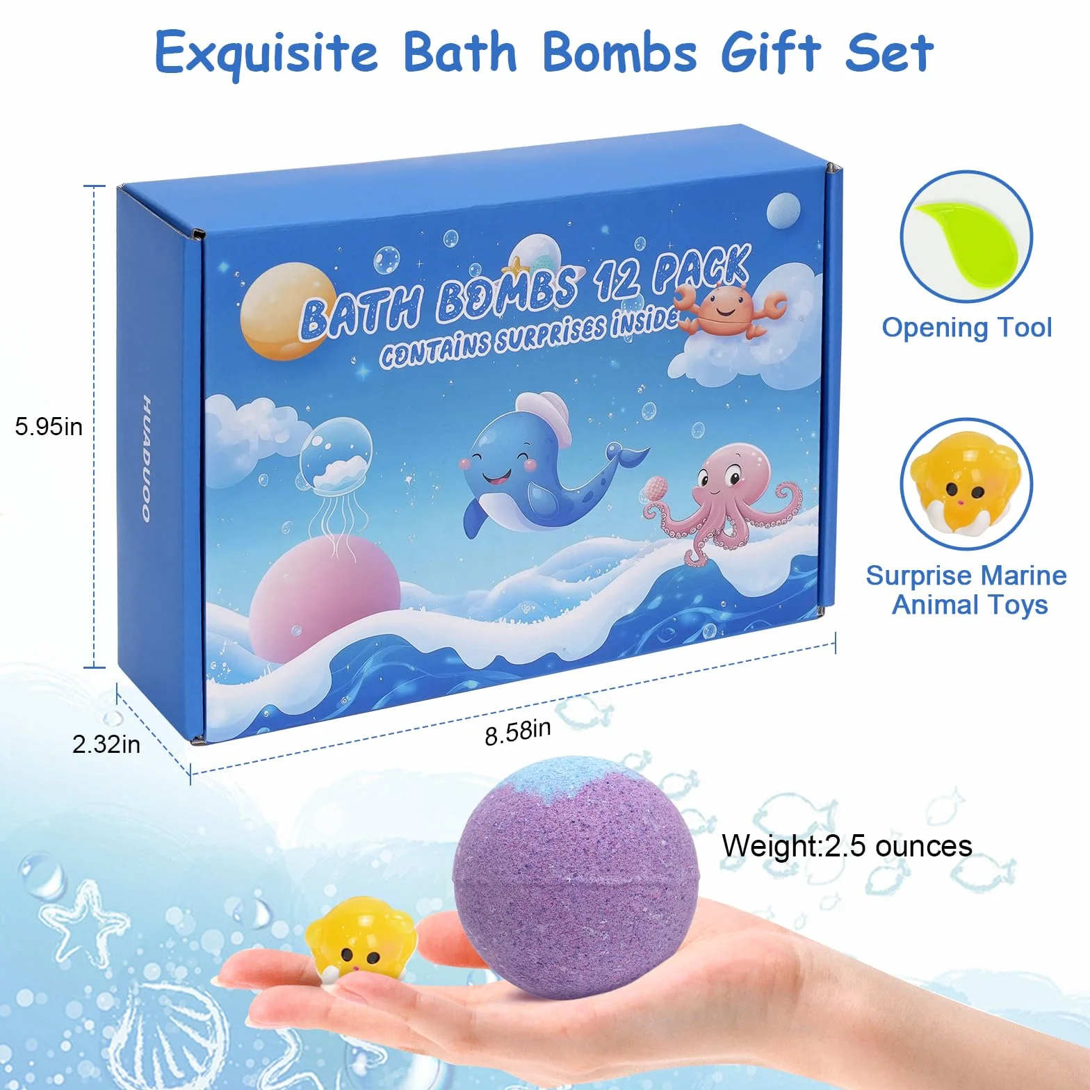 Coffret cadeau de 12 bombes de bain naturelles et biologiques faites à la main pour enfants avec jouet surprise animal marin