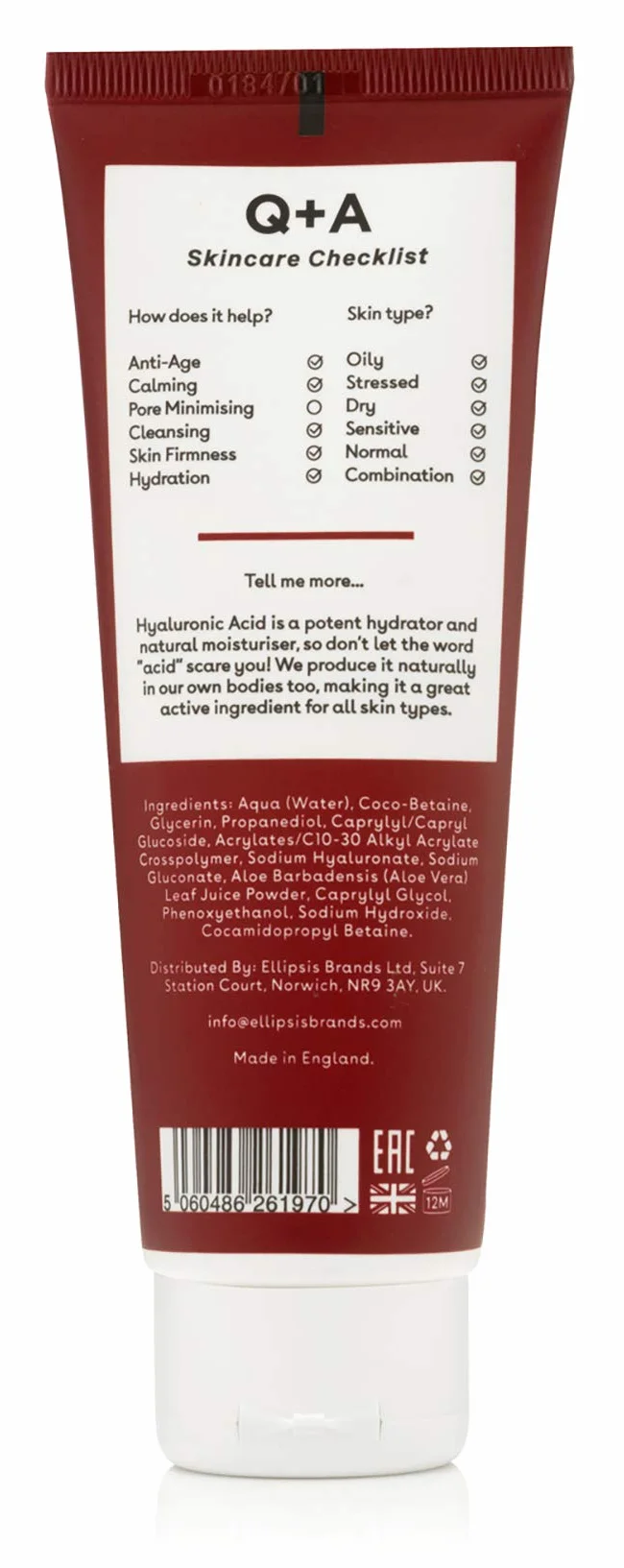 Q+A Gel Nettoyant Acide Hyaluronique Visage 125ml