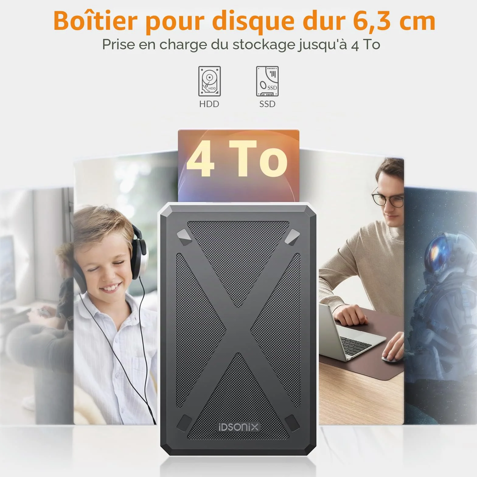iDsonix Boîtier de Disque Dur 2,5 Pouces USB 3.0 SATA III Externe sans Outil pour SSD HDD 7mm/9.5mm Noir