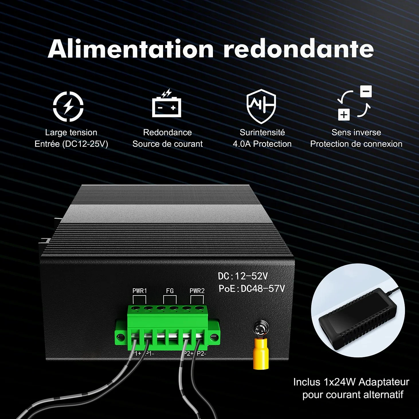 mokerlink 5 Ports Gigabit Ethernet Switch Industriel sur Rail DIN, Capacité de Commutation de 14 Gbit/s, Commutateur Réseau Non Géré Classé IP40 (-40 à 185°F), avec Alimentation