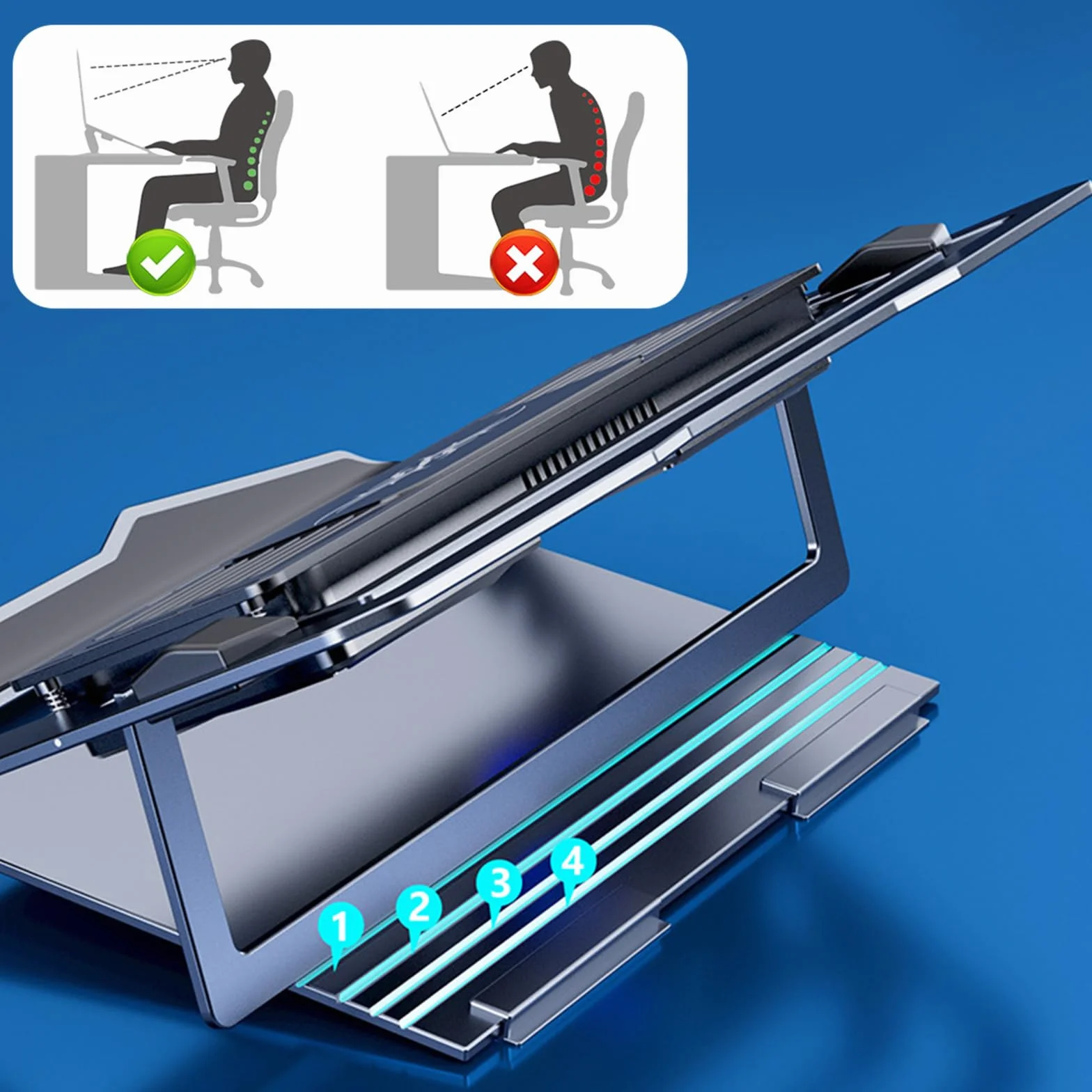 Support ordinateur portable réglable en hauteur aluminium ergonomique réduction bruit
