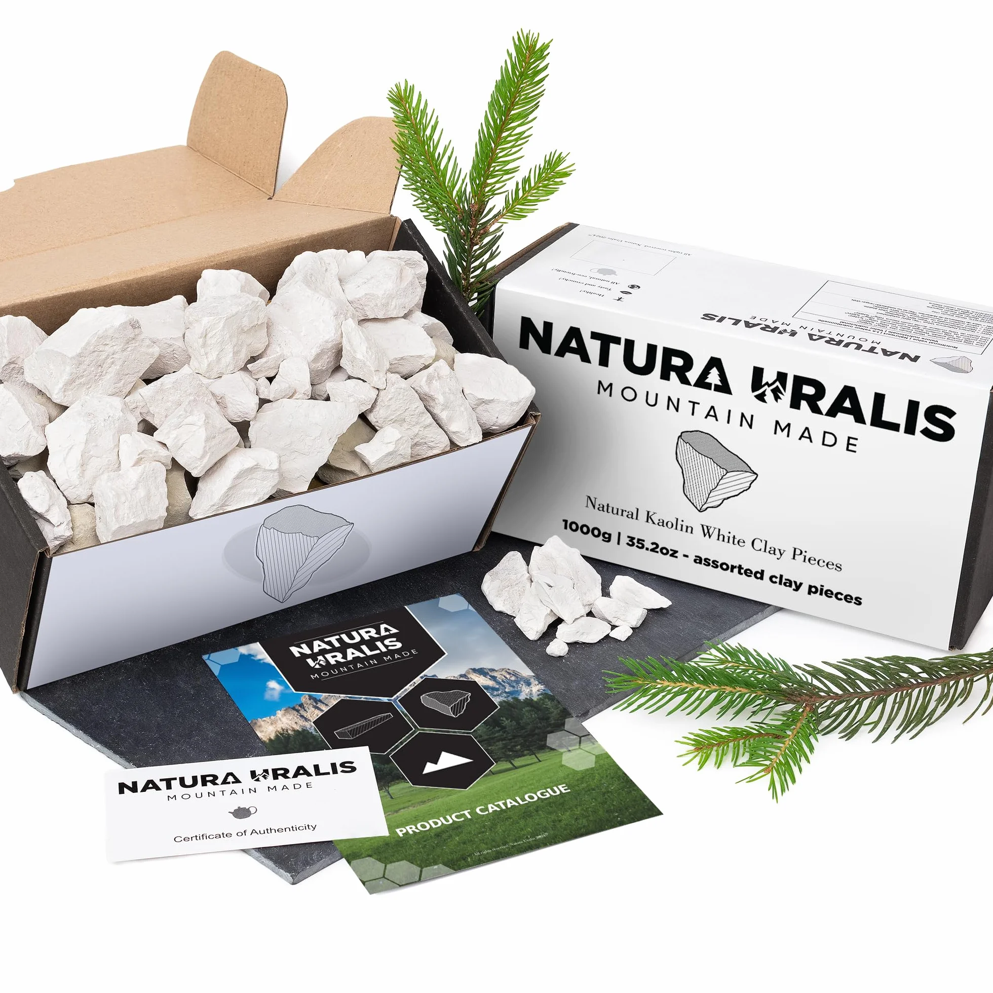 Natura Uralis Argile Blanche Kaolin 1000g Naturelle Blanc Pur à Blanc Cassé Texture Terreuse Veloutée Ferme