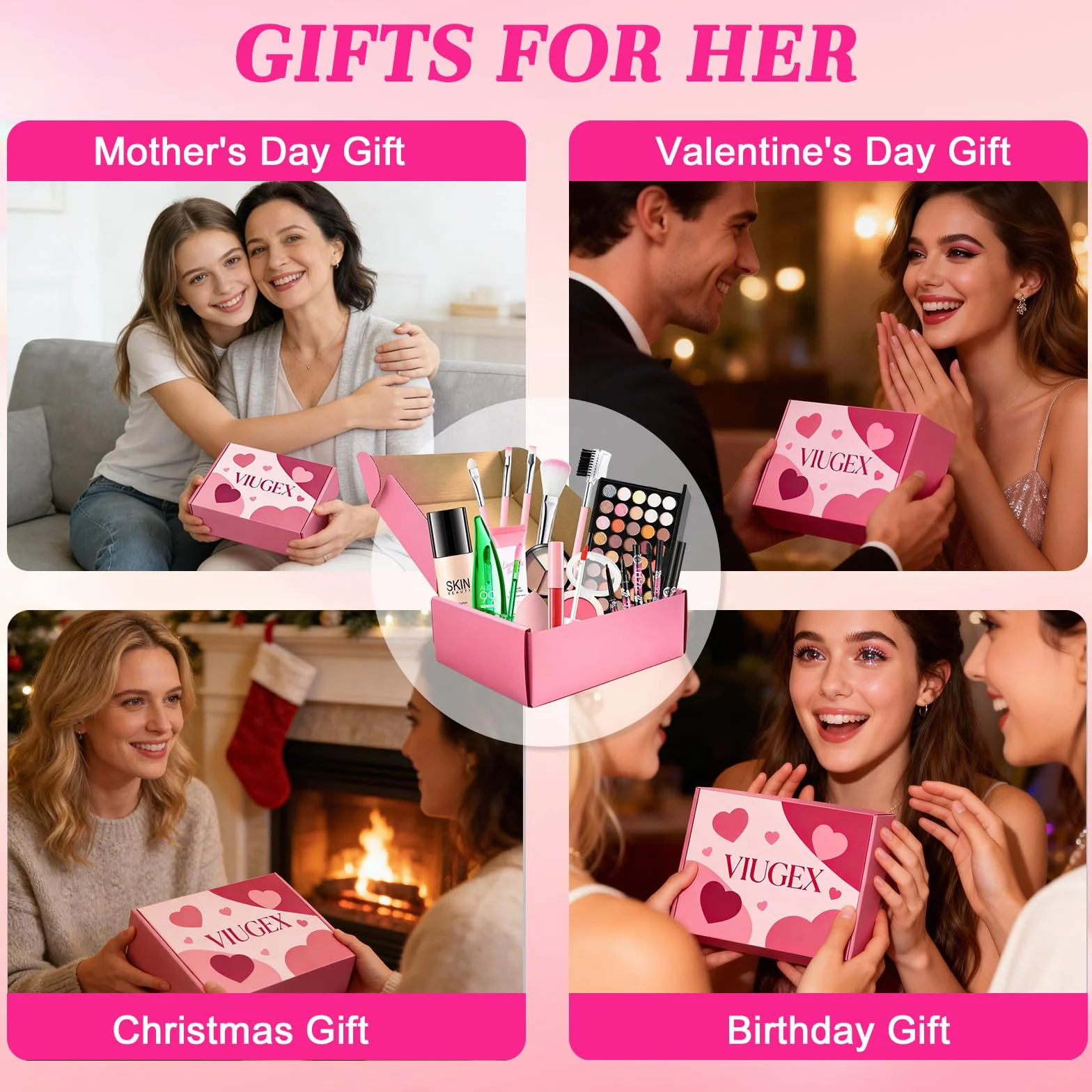 Coffret Maquillage Femme Tout-en-un avec Fond de Teint, Palette Fard à Paupières, Blush, Correcteur, Brillant à Lèvres, Eyeliner, Mascara