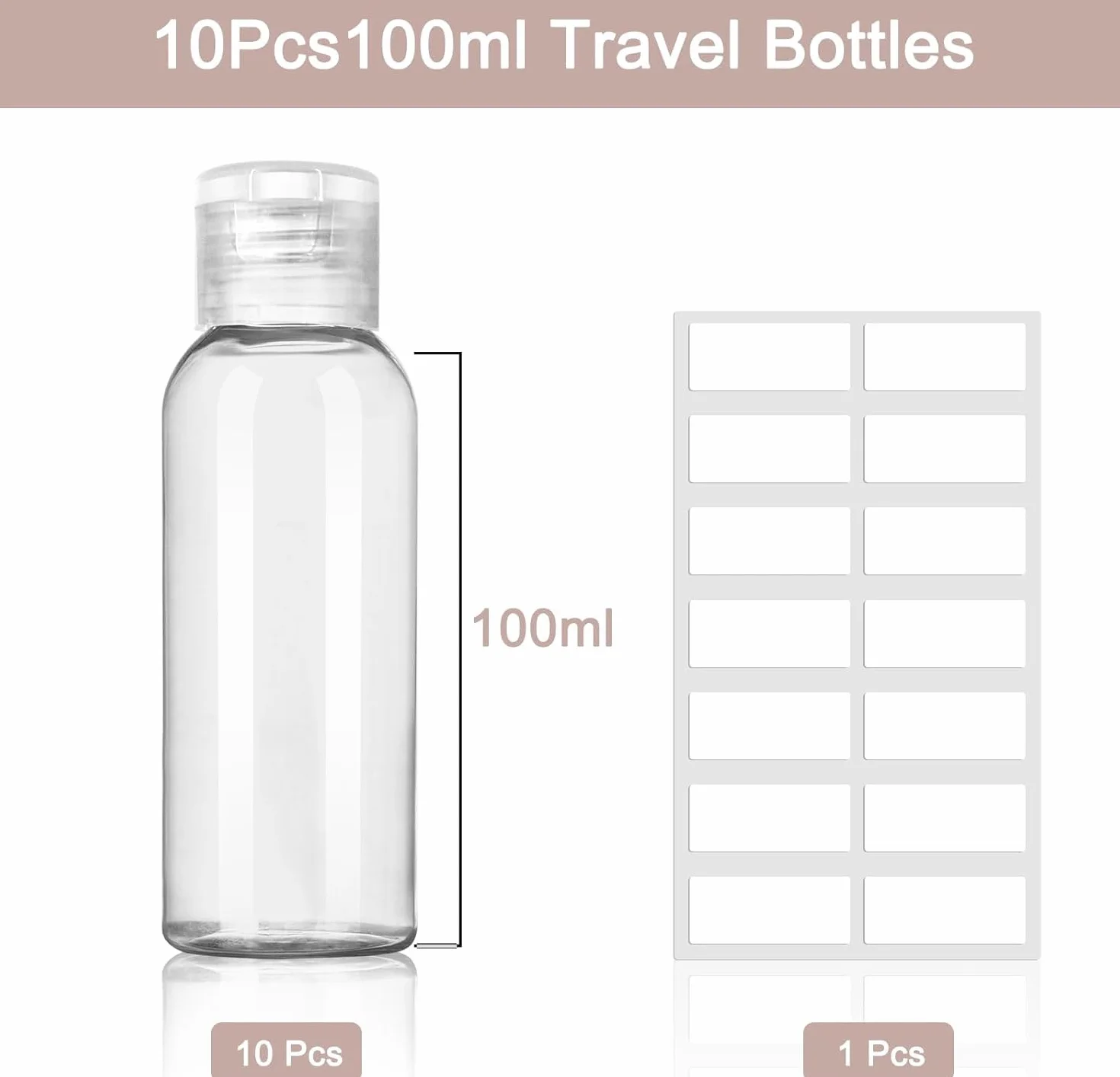 Kit Flacon Voyage Avion 10 Pièces 100ml Plastique Bouteilles Transparent Réutilisable Vide avec Étiquettes