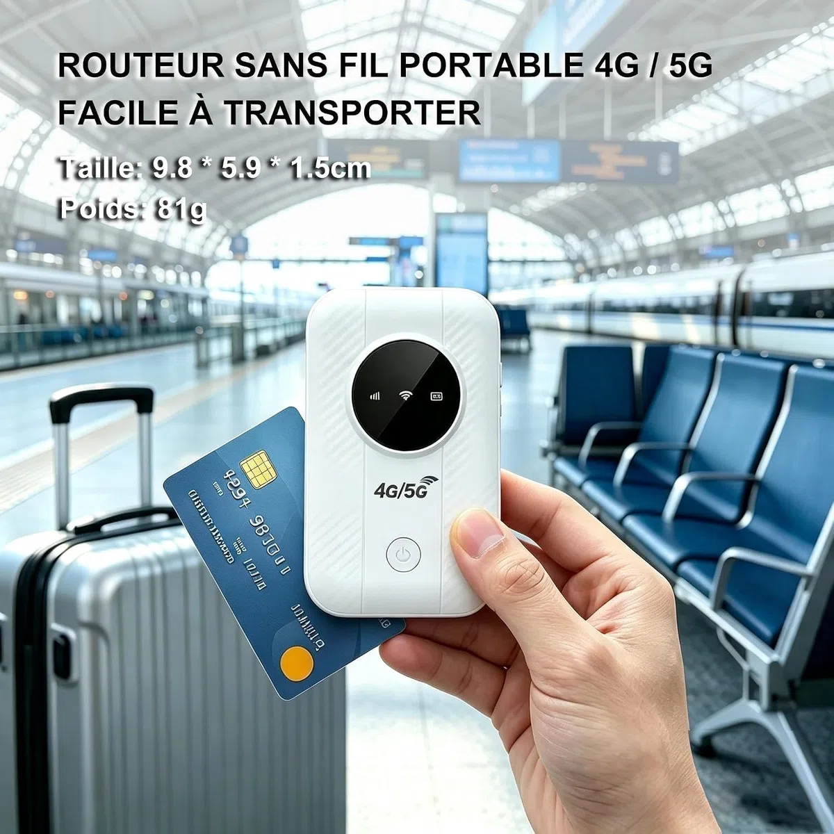 Routeur 5G Portable Débloqué avec Slot SIM –Modem 5G/4G Carte SIM,Pocket WiFi débloqué sans abonnement,Jusqu’à 20 Appareils Connectés,Hotspot WiFi Mobile Idéal pour Voyage,Télétravail ＆ Camping