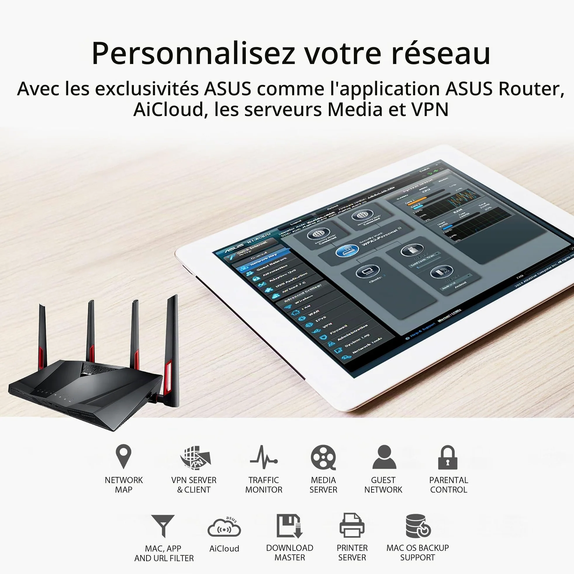 ASUS RT-AC88U - Routeur gaming Gigabit double bande Wi-Fi-AC3100 avec MU-MIMO, AiProtection par TrendMicro pour sécuriser votre réseau, technologie AiMesh et l'accélérateur de jeux WTFast