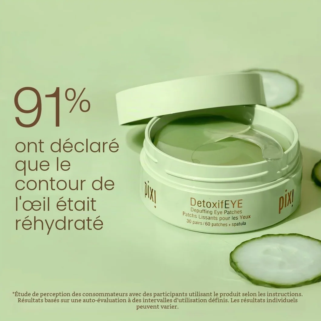 Pixi Beauty DetoxifEYE Eye Patches à l’Acide Hyaluronique, Caféine, Concombre et Or – 30 Paires