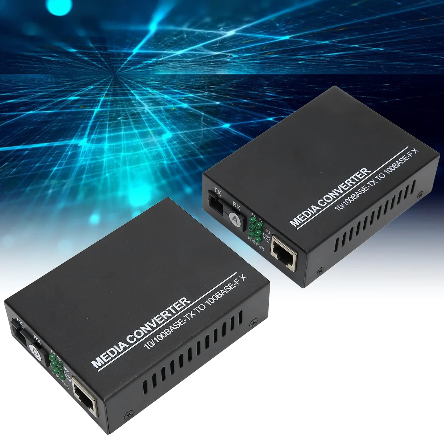 Annadue Convertisseur de Média Fibre Ethernet, RJ45 vers 100Base FX, Émetteur-Récepteur SC Monomode Intégré, 10/100M, Jusqu'à 25 Km