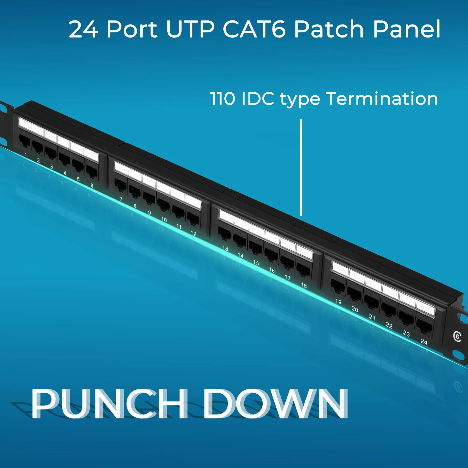 Rapink Panneau de brassage 24 ports Cat6 10G, panneau de brassage réseau UTP 48,3 cm, montage mural ou en rack - Panneau de brassage Ethernet 1U pour câblage Cat6, Cat5e, Cat5