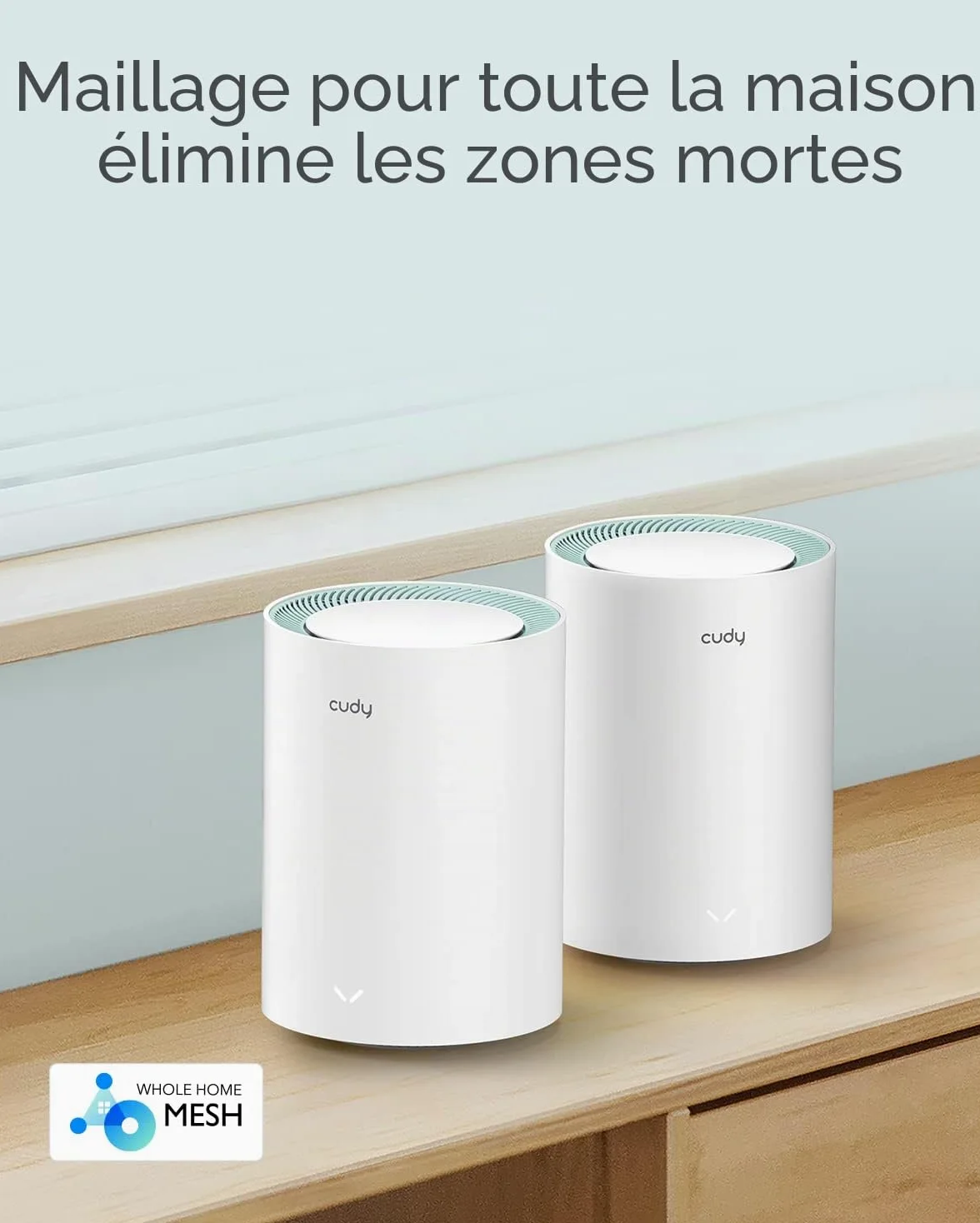 Cudy AC1200 Système WiFi Gigabit Whole Mesh - Double Bande - Extension WiFi - Ports Gigabit - Antennes à Gain élevé - VPN - Cloudflare - Connectez jusqu'à 100 appareils - M1300(Lot de 2) | Wi-Fi 5 bi-bande à 867 + 300 Mbps, 2 ports GbE, réseau maillé tran