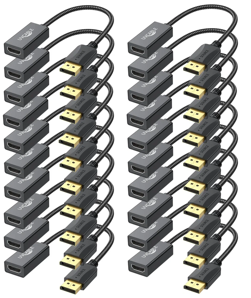 Lot de 20 adaptateurs DisplayPort vers HDMI, DisplayPort DP vers HDMI mâle vers femelle compatible avec ordinateur, moniteur, TV, projecteur (20, noir)