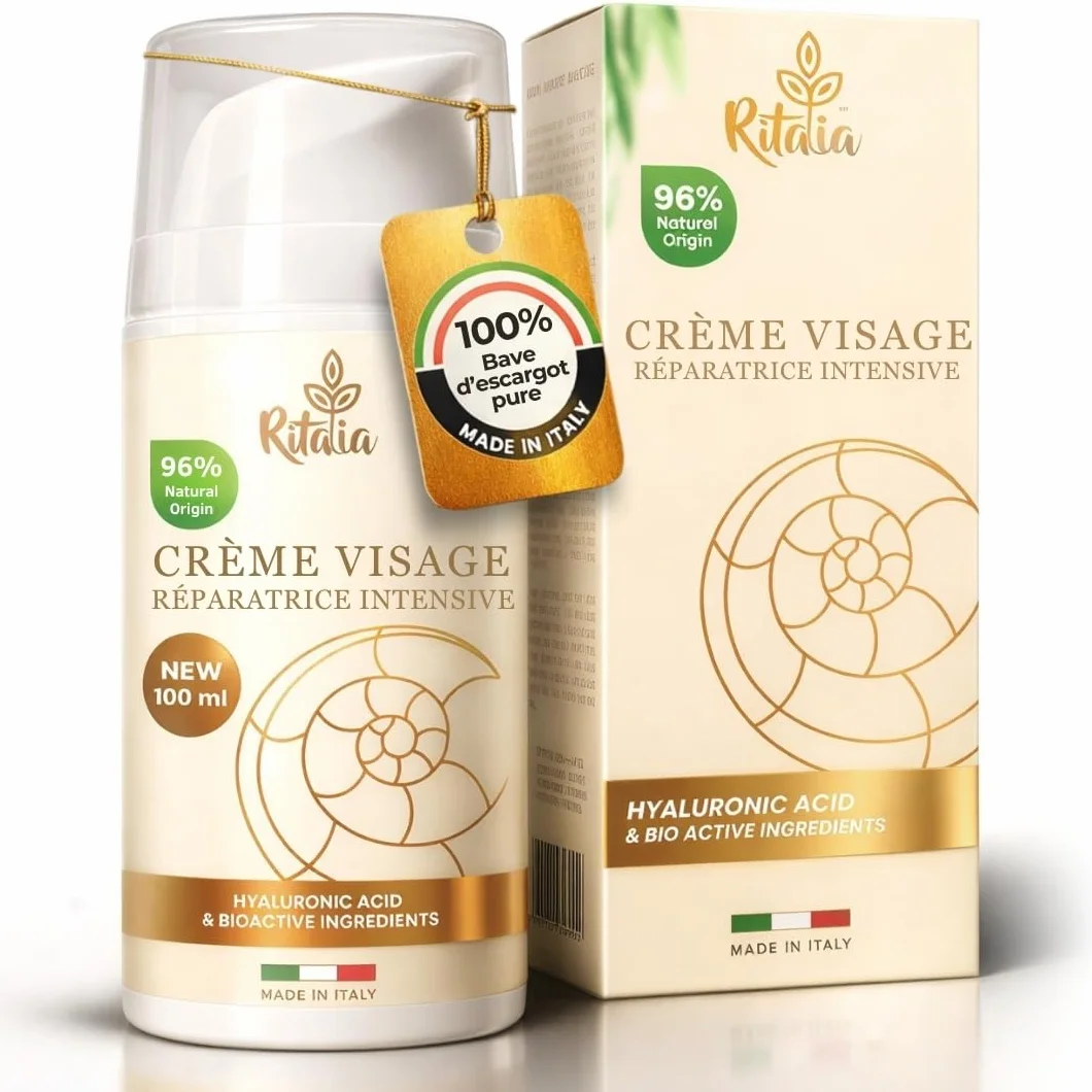 Crème visage Ritalia à la bave d'escargot 75% acide hyaluronique pur anti-rides hydratante 100 ml bio