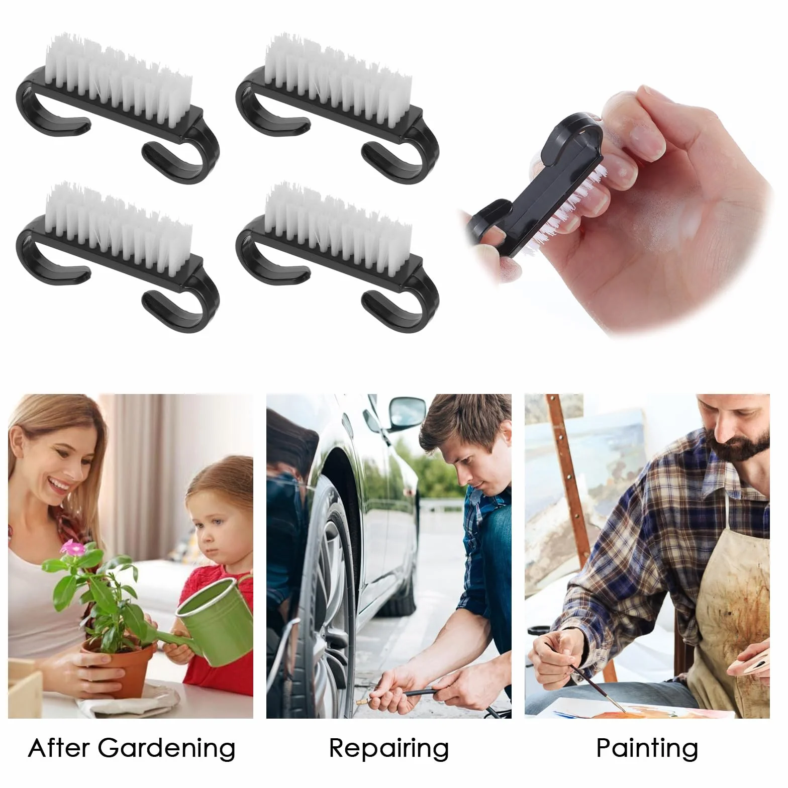 Lot de 20 brosses à ongles avec poignée - Noir - Mini brosse à ongles manucure
