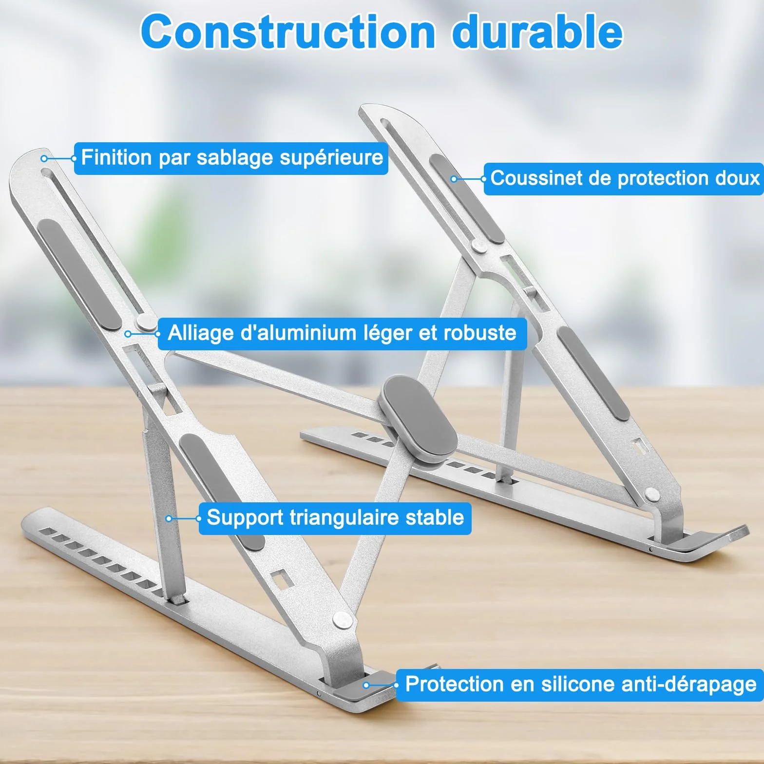 Support Ordinateur Portable 10 Niveaux Réglables, Rehausseur Pliable pour Bureau, Laptop Stand Silicone Antidérapant PC