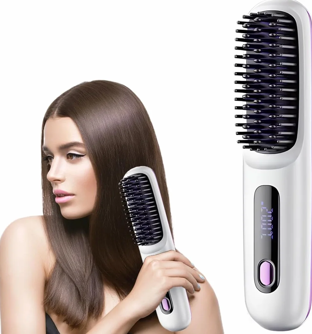 Brosse Lissante Sans Fil Portable Rechargeable Revêtement Céramique 3 Niveaux Température