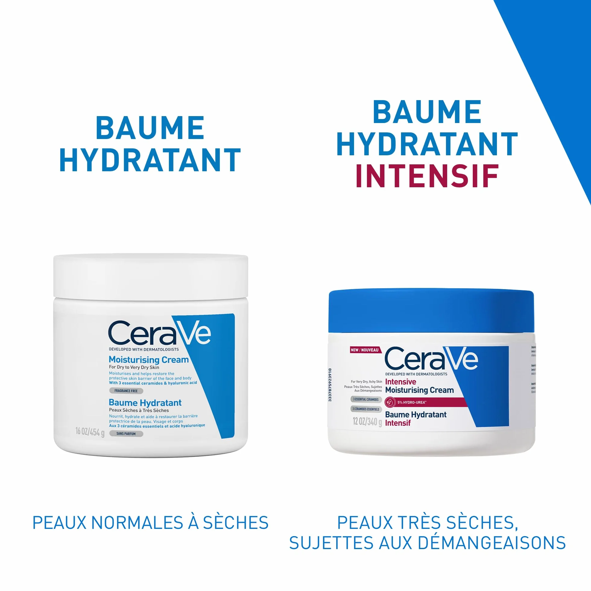 CeraVe Baume Hydratant Intensif Corps & Visage Peaux Très Sèches 72H d’Hydratation Beurre de Karité 3 Céramides Hydro-Urea Boost 340g