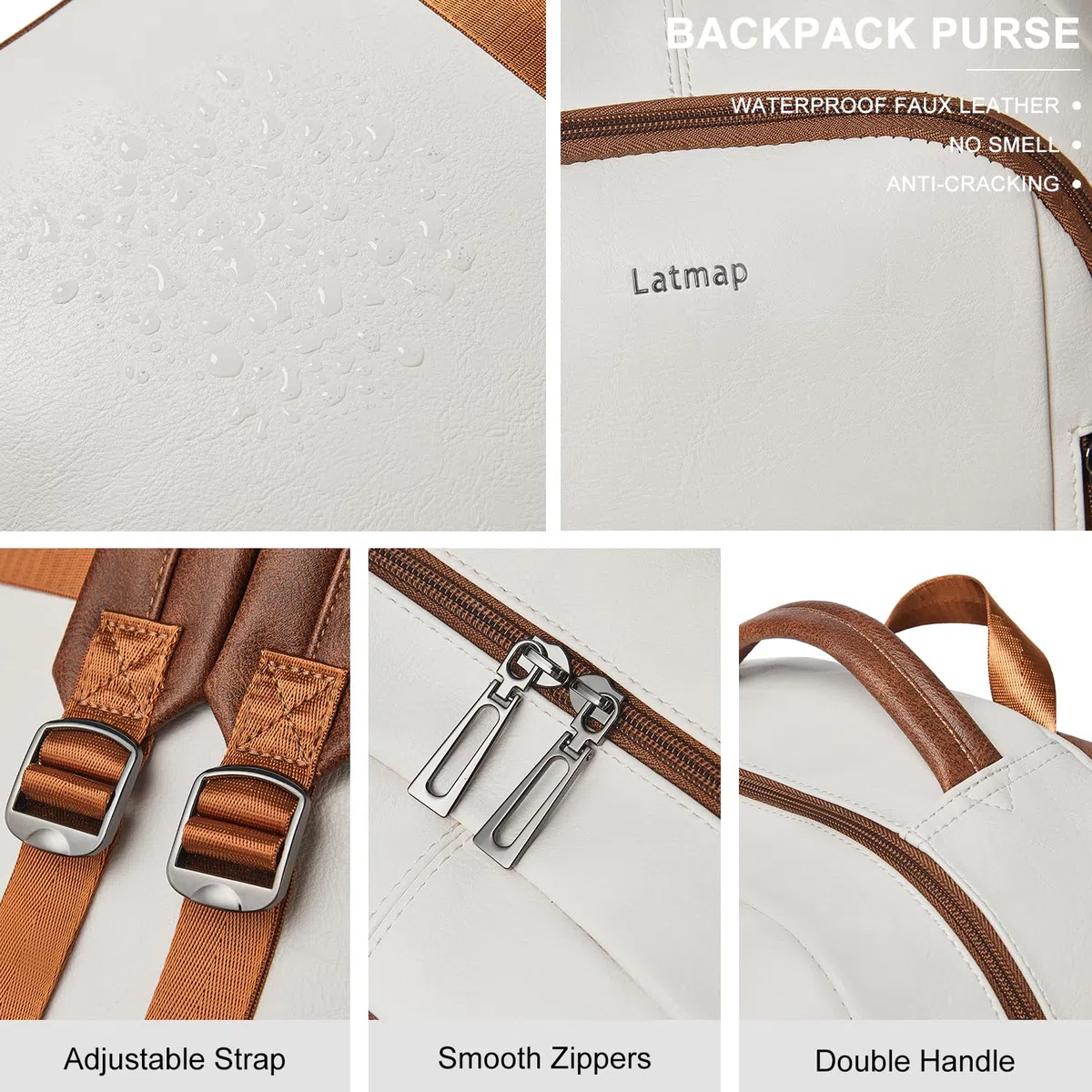 LATMAP Sac à dos de 30 l pour homme et femme - Sac à dos en cuir synthétique - Sac à dos de voyage pour enseignant - Pour ordinateur portable de 15,6"