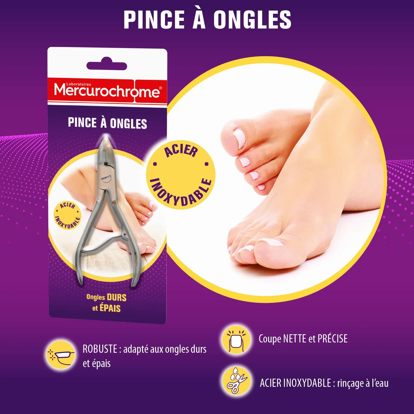 MERCUROCHROME Pince à Ongles Acier Inoxydable Ongles Durs et Epais