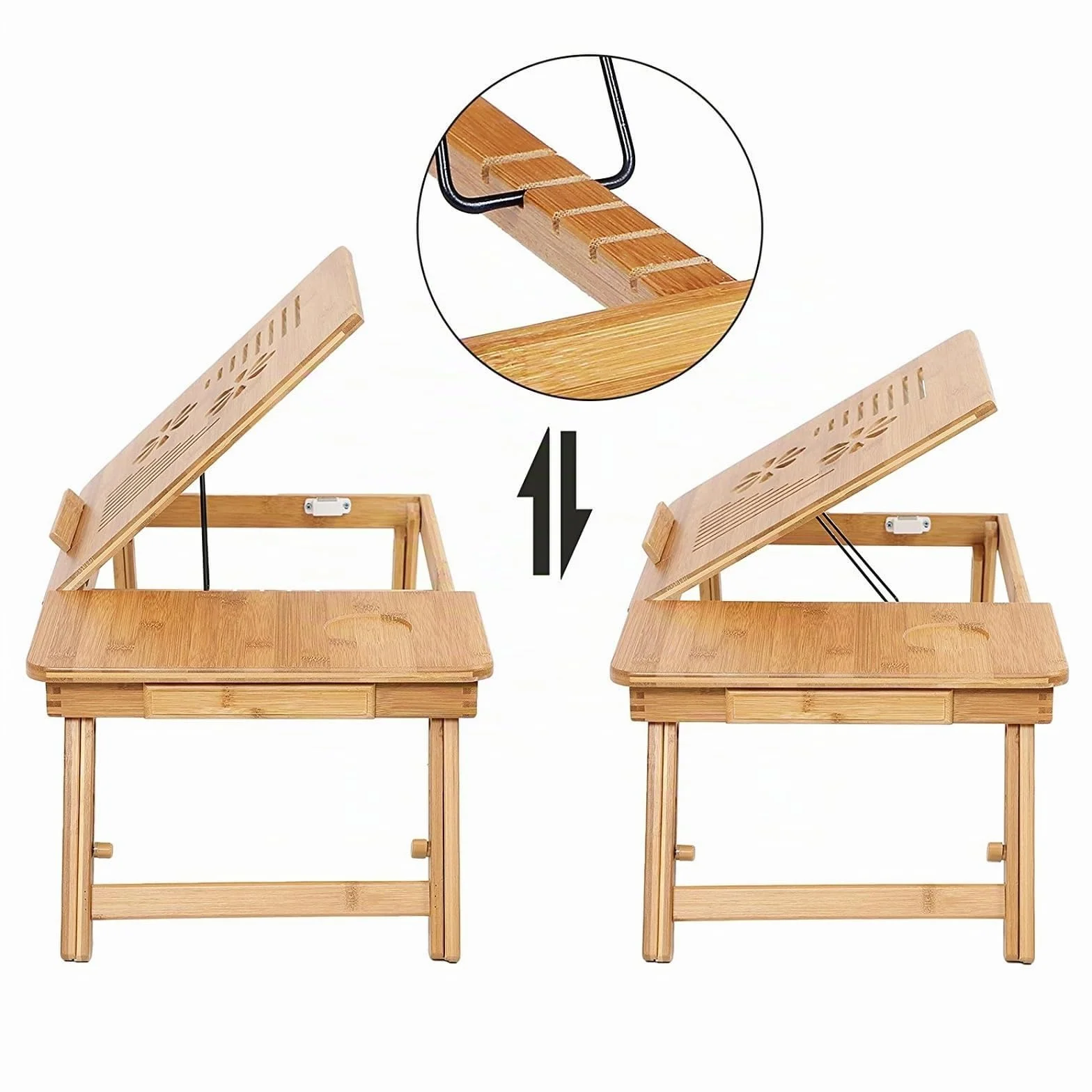 SONGMICS Table de lit pliable en bambou pour PC portable 55 x 35 x 29 cm