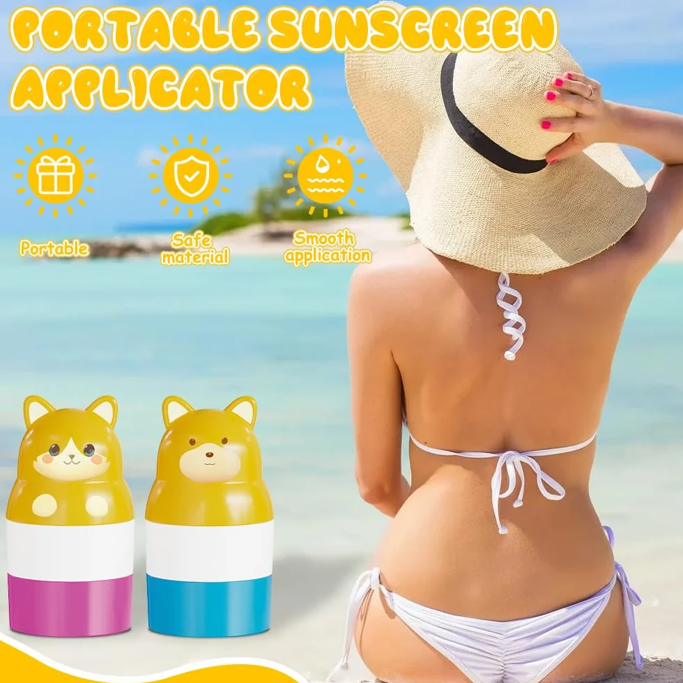 Applicateur Crème Solaire Enfant 100mL Rechargeable Portable à Rouleau Bleu Rose