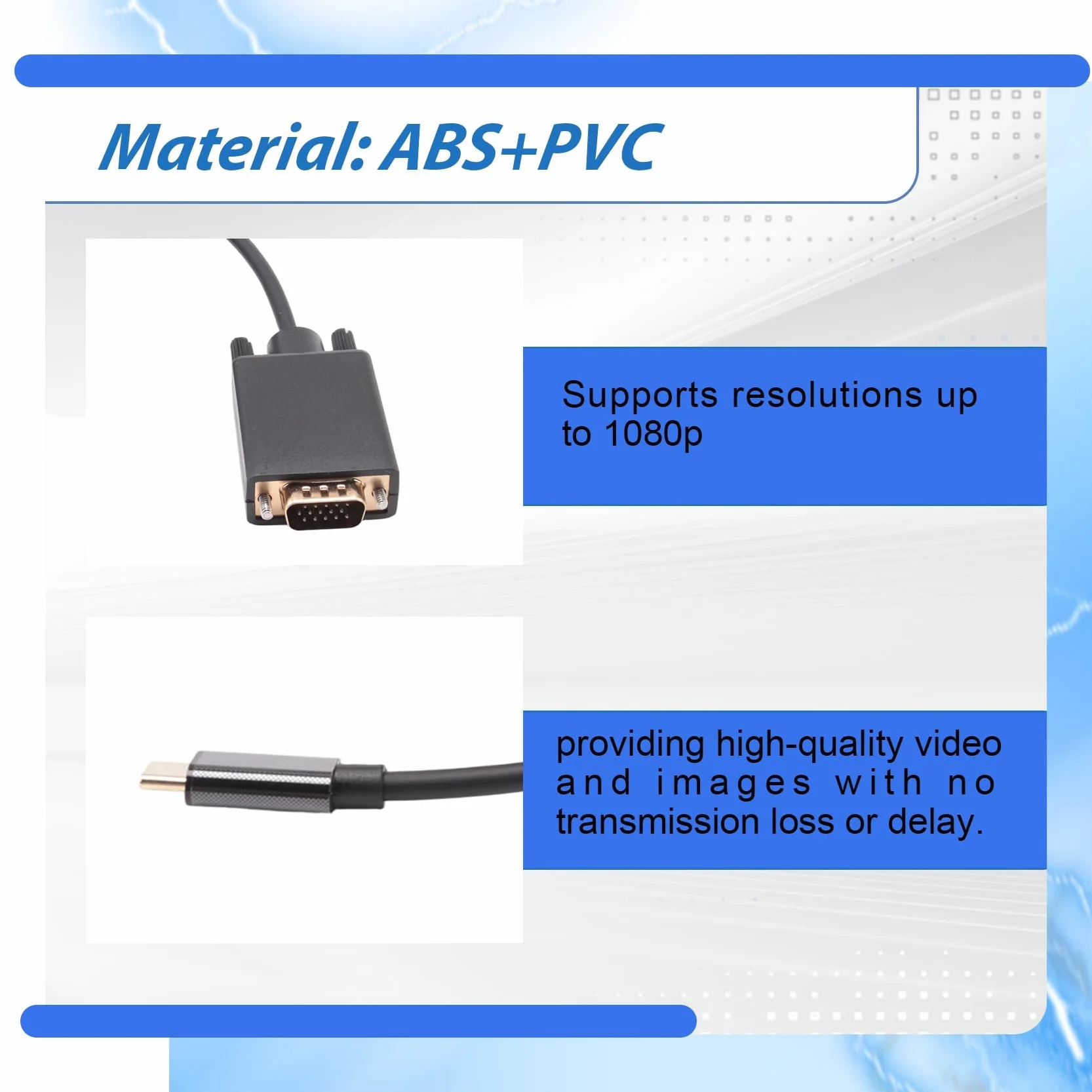 Câble USB-C vers VGA Haute Performance Convertisseur Type C vers D-Sub 15 Broches USB 3.1
