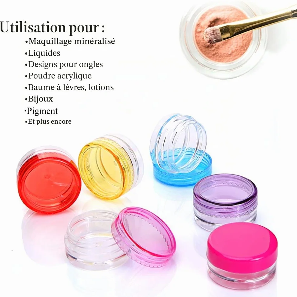 Récipients cosmétiques ronds vides avec couvercle en plastique pour crèmes, vernis à ongles, baume à lèvres