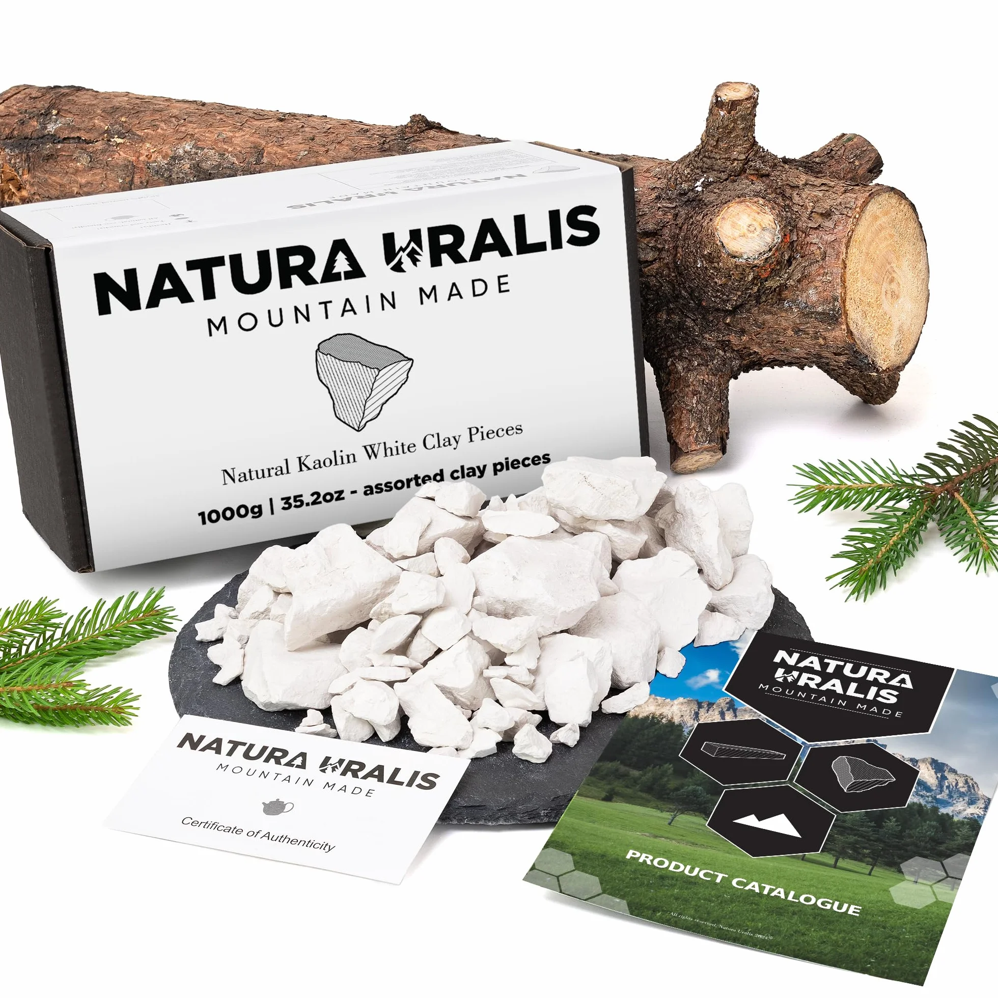 Natura Uralis Argile Blanche Kaolin 1000g Naturelle Blanc Pur à Blanc Cassé Texture Terreuse Veloutée Ferme