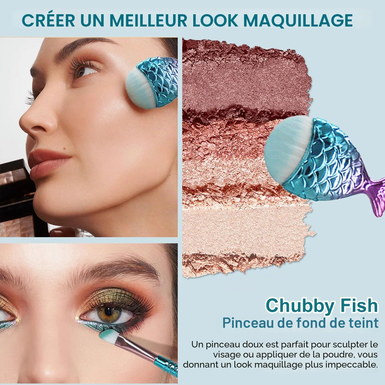 Mermaid Maquillage Pinceaux Set 12 PCS avec barrette Brosse Cosmétique Nylon Fond de Teint Poudre Crème Sourcils Eyeliner Fard à Joues