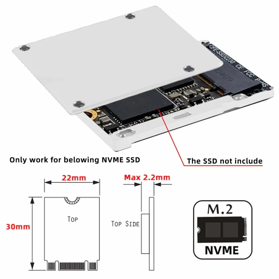 Lecteur de Carte Mémoire CFexpress Type-B vers NVME 2230, Boîtier CFE CFB NGFF, Adaptateur M-Key Alliage pour Appareil Photo