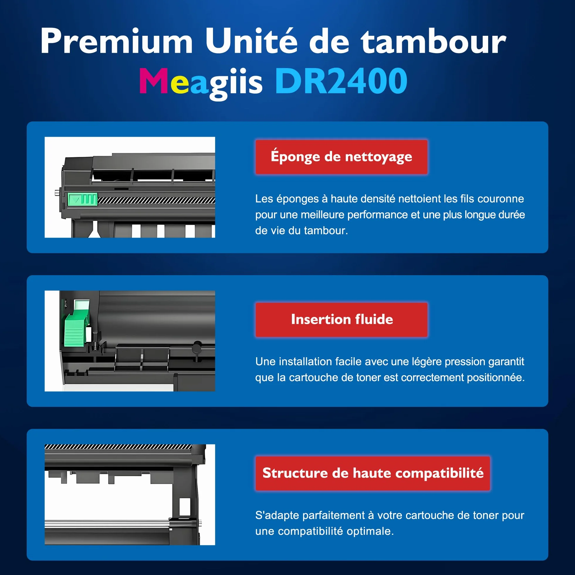 Brother DR-2400 Unité de Tambour compatible pour DCP-L2530DW, DCP-L2510D, HL-L2350DW, HL-L2310D, HL-L2357DW, MFC-L2710DW, MFC-L2710DN, MFC-L2730DW, MFC-L2750DW (2 Paquet)