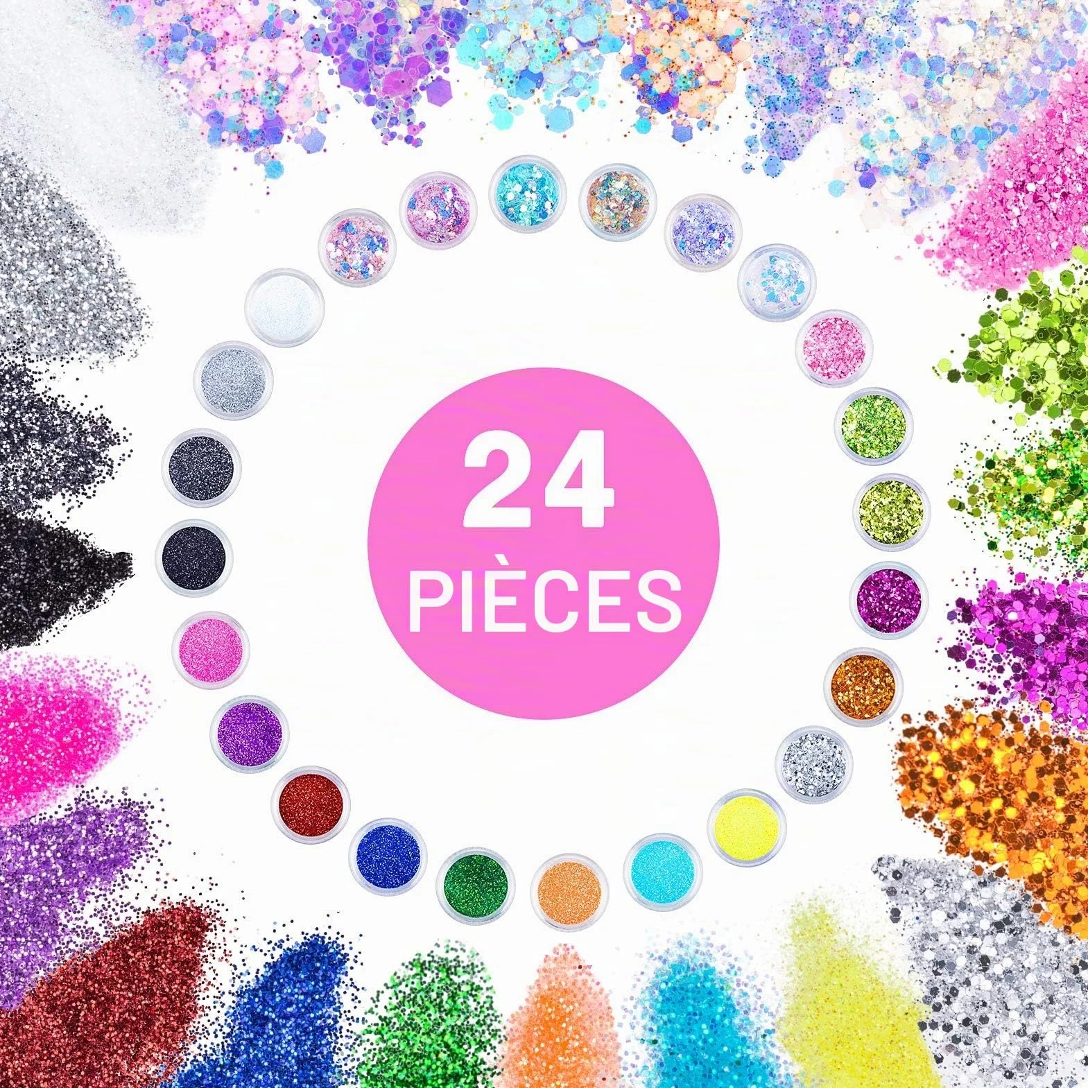 MELLIEX 24 Pièces Paillettes Ongles Set, Poudre Pailletée Holographique Maquillage Festival Visage Corps Nail Art