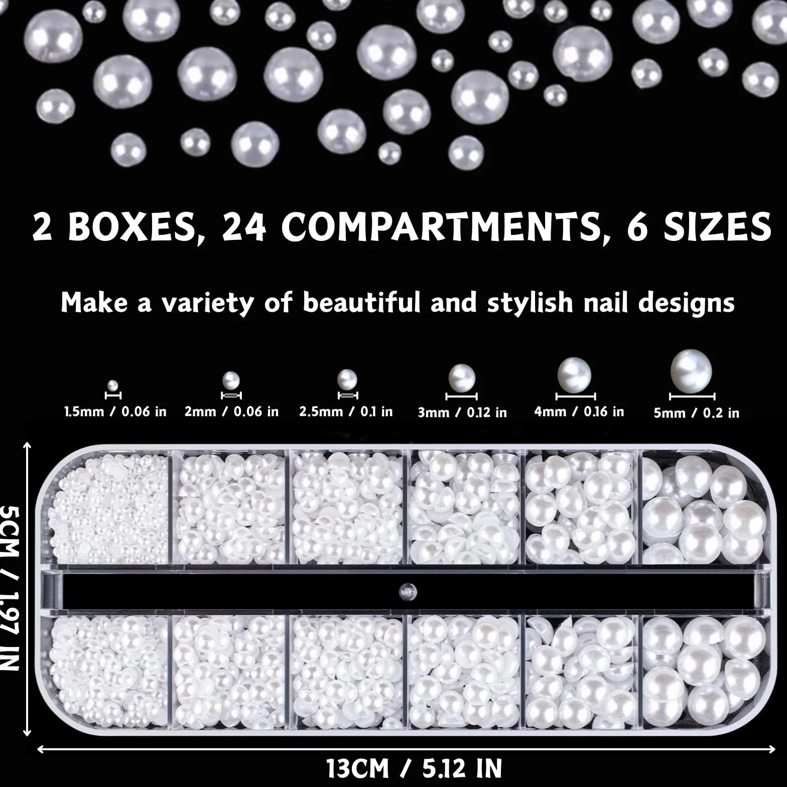 Perles Nail Art 12 Tailles, Perles Plates Demi-Rondes 2 Boîtes, Deco Ongle DIY