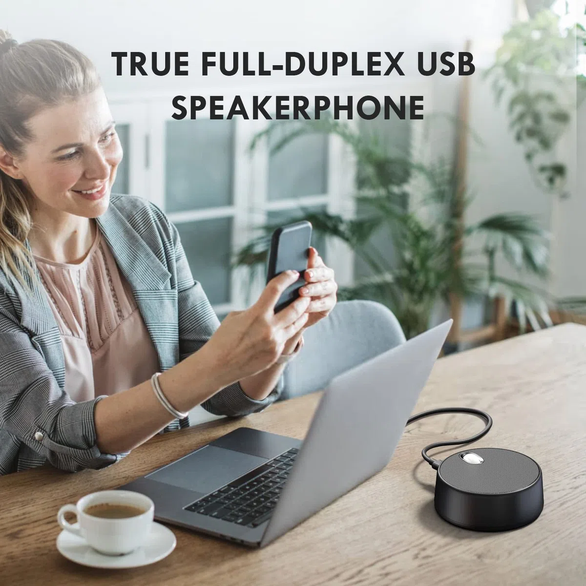 Haut-parleurs USB pour ordinateur portable avec microphone, 2 modes sonores, haut-parleur pour ordinateur portable avec micro, prise de voix améliorée mains libres, compatible avec Zoom pour réunion