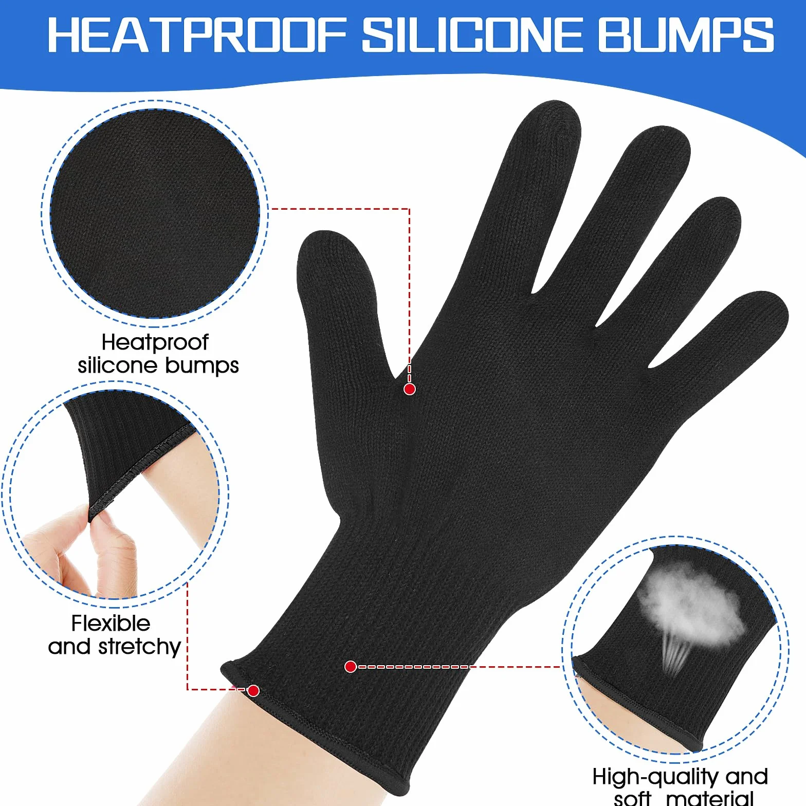 Gants résistants à la chaleur pour coiffure Lot de 2 - Blocage chaleur fers à friser bord noir