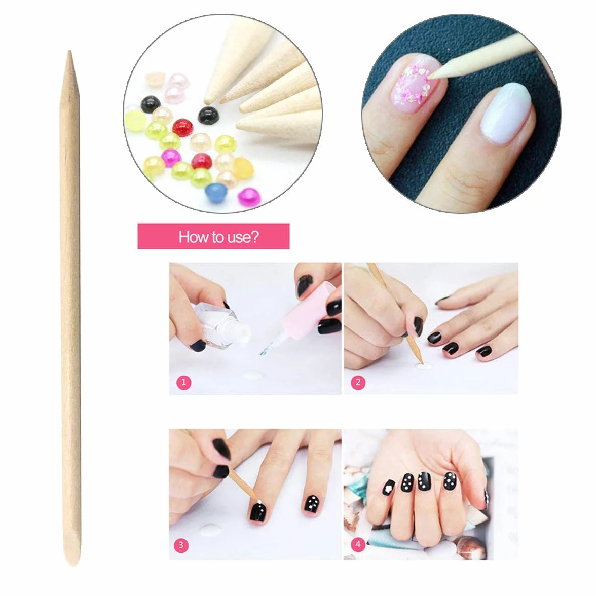 BetterJonny Bâtons de Bois Orange Stick Double Face 300Pcs Batonnets des Ongles Manucure Pédicure
