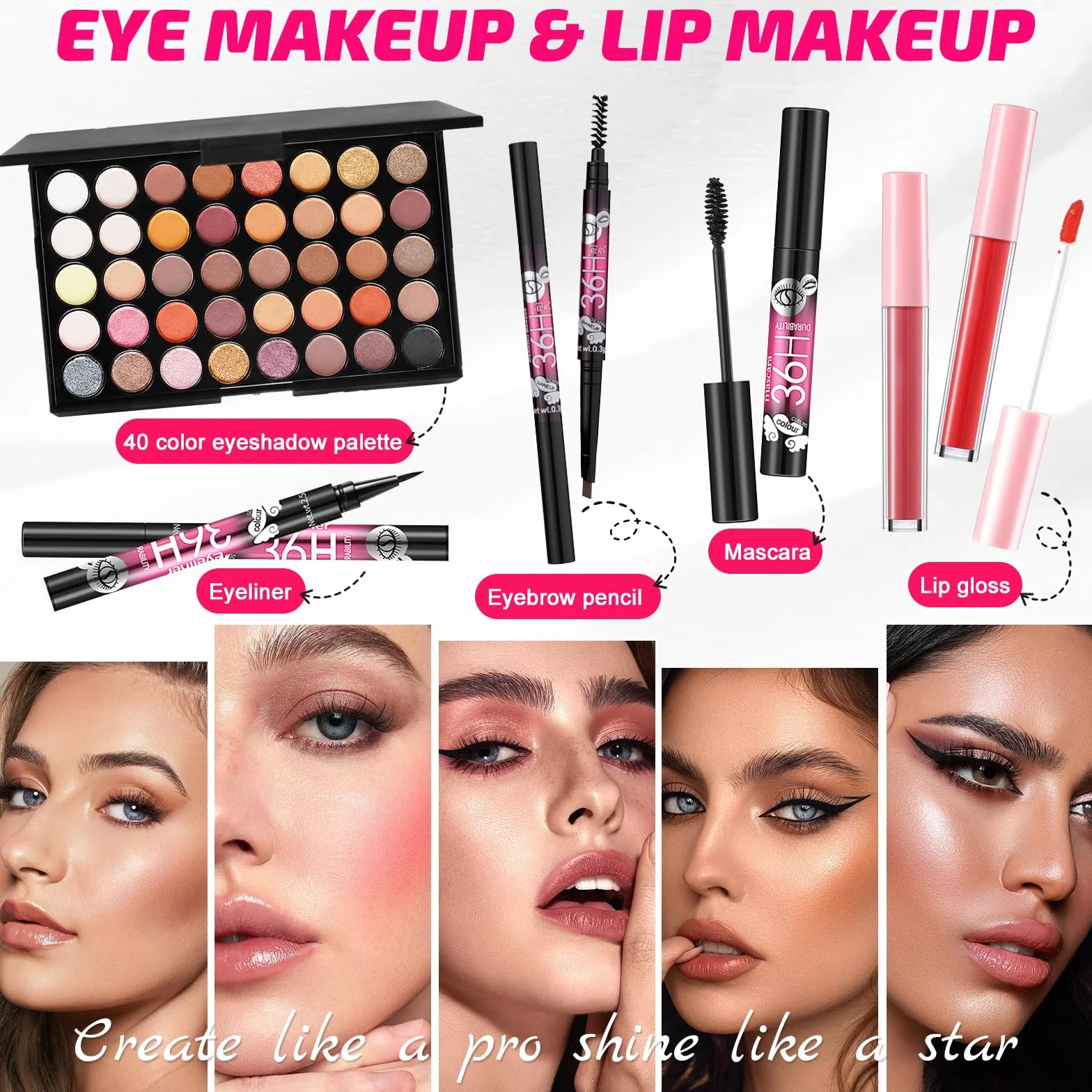 Coffret Maquillage Femme Kit Complet Fond de Teint Fard à Paupières Blush Mascara Eyeliner